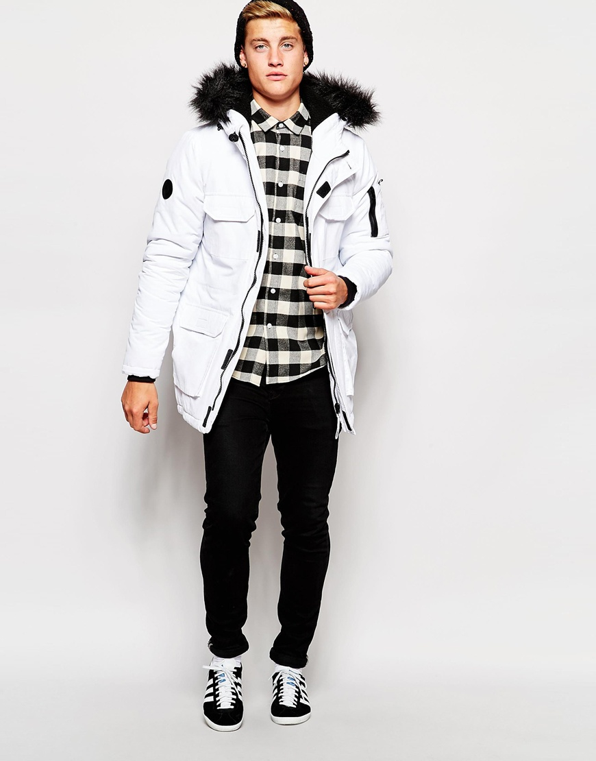 Lyst - Bellfield Exclusive Parka With Faux Fur Hood in White for Men