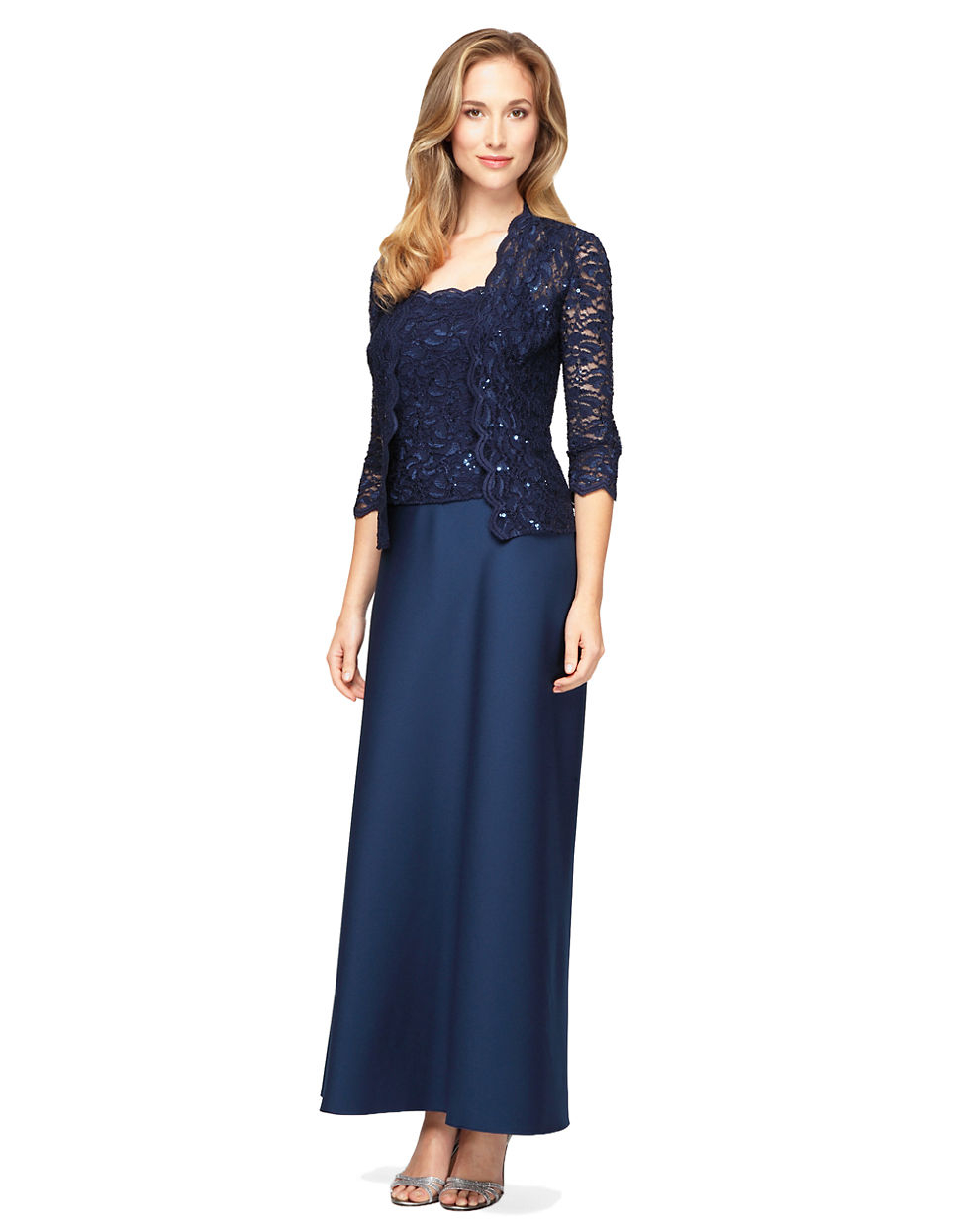 Alex evenings Mock Lace And Sequin Dress And Jacket Set in Blue | Lyst