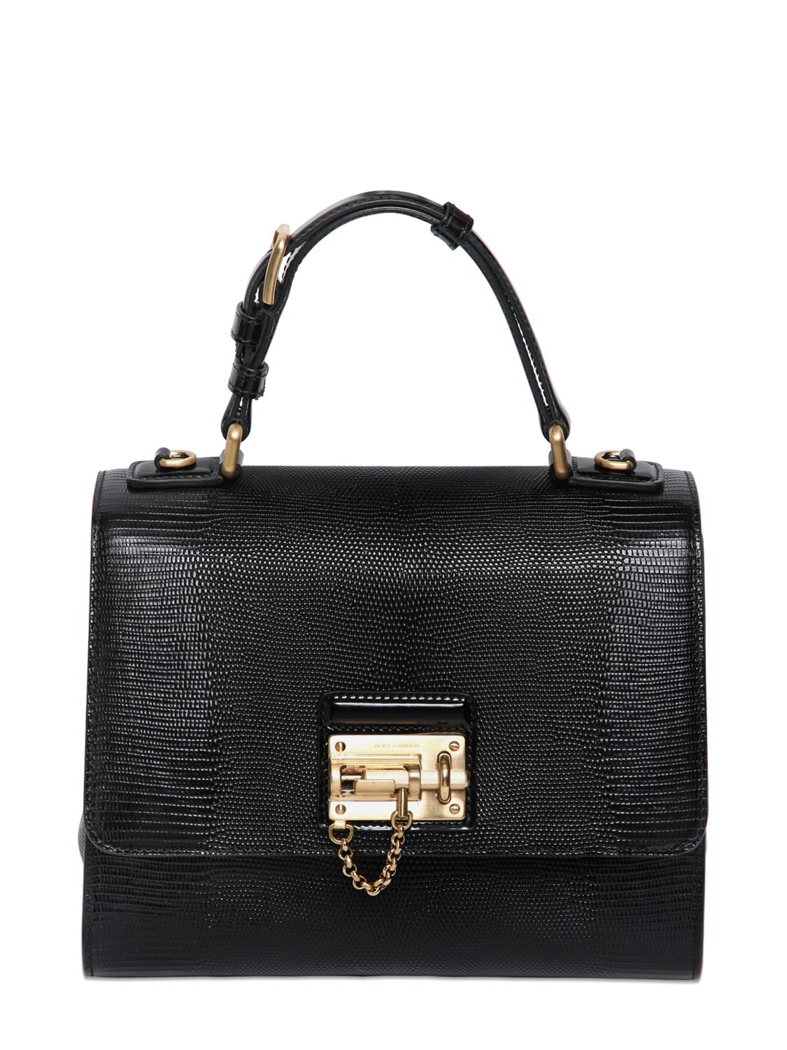 Lyst - Dolce & Gabbana Monica Iguana Embossed Leather Bag in Black