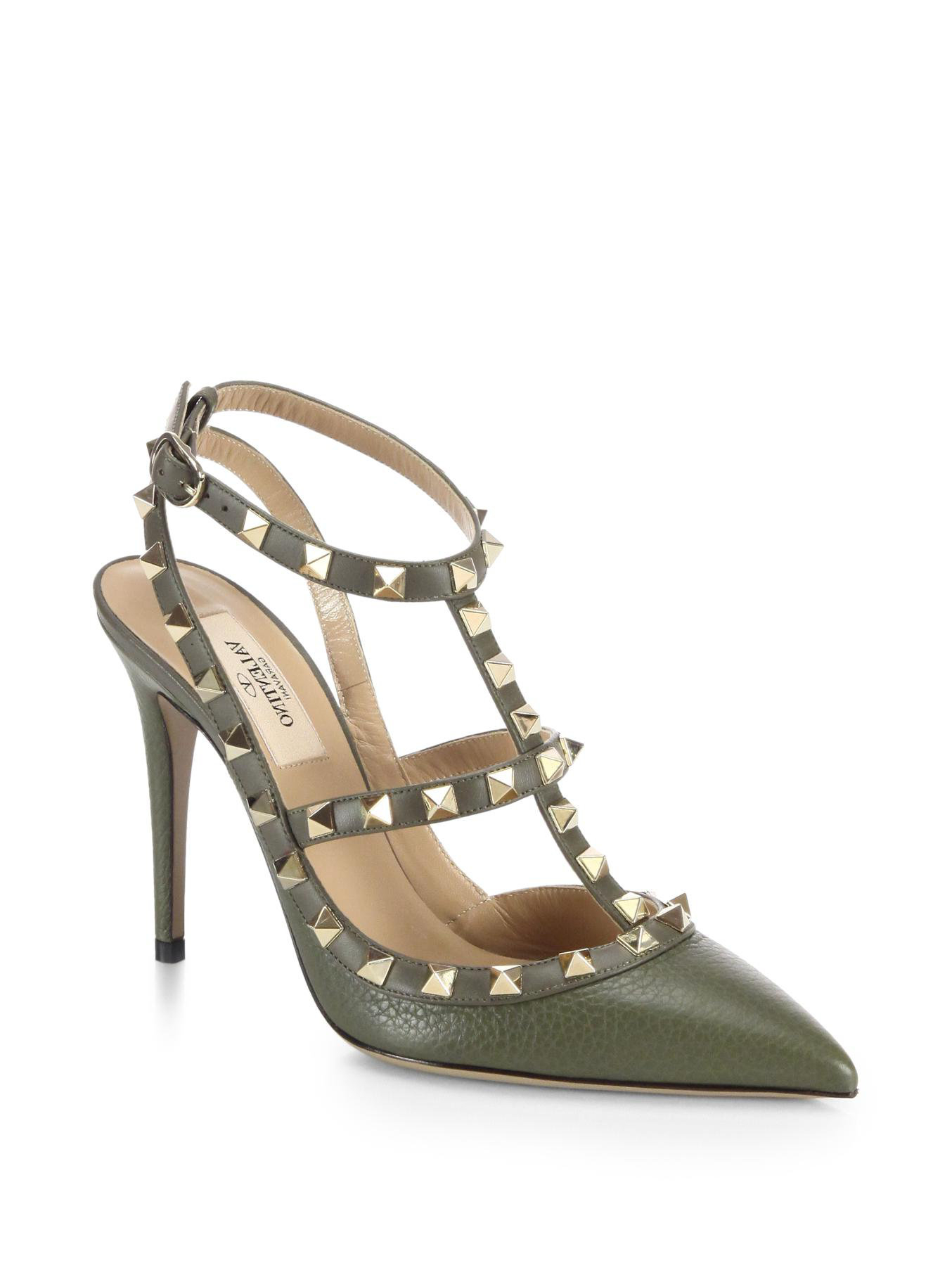 Valentino Rockstud Leather Slingback Pumps in Green (ARMY) | Lyst