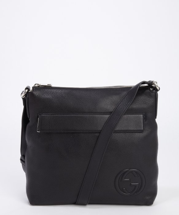 Lyst - Gucci Black Leather Gg Stamp Crossbody Messenger Bag in Black for Men
