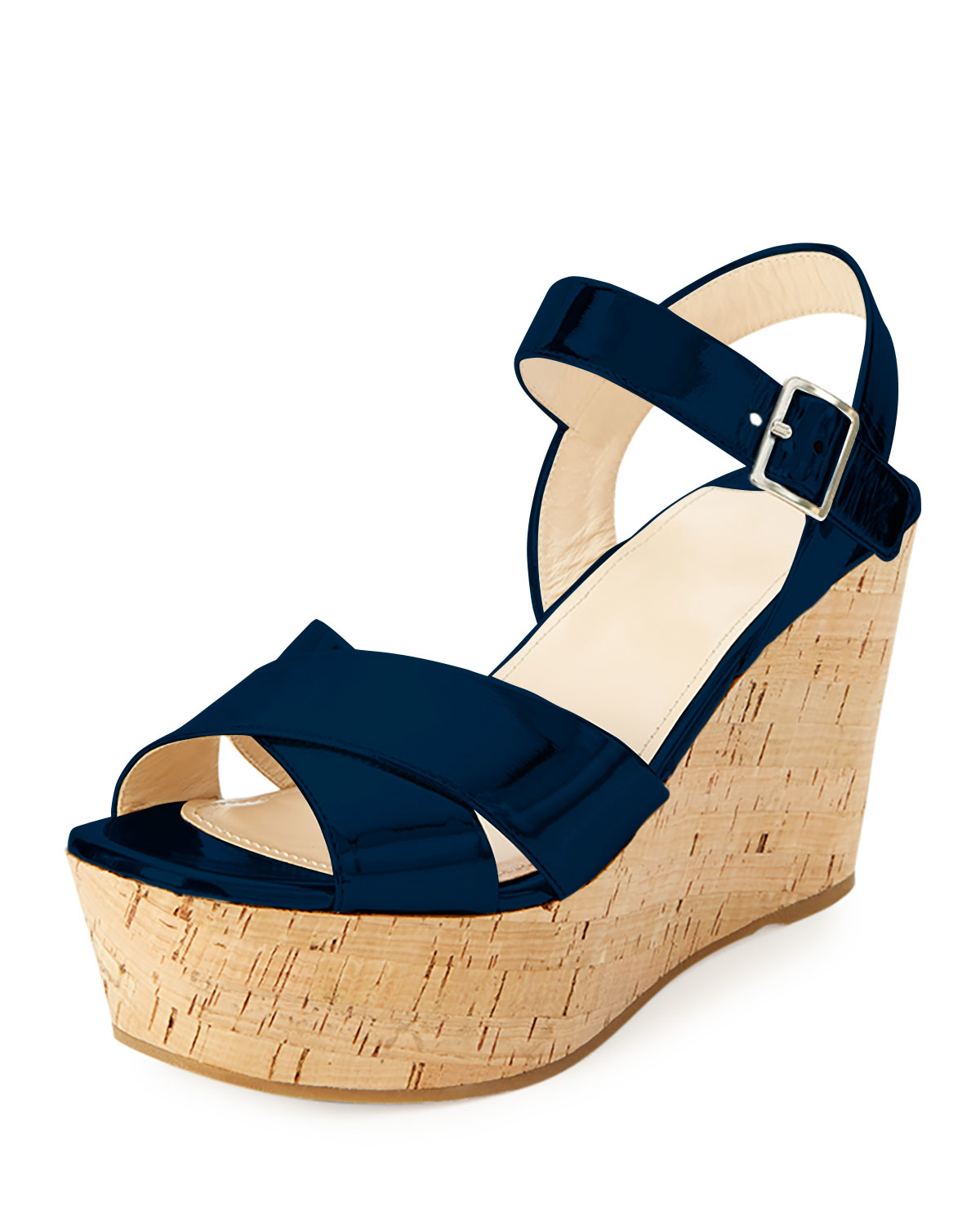 navy blue cork wedges