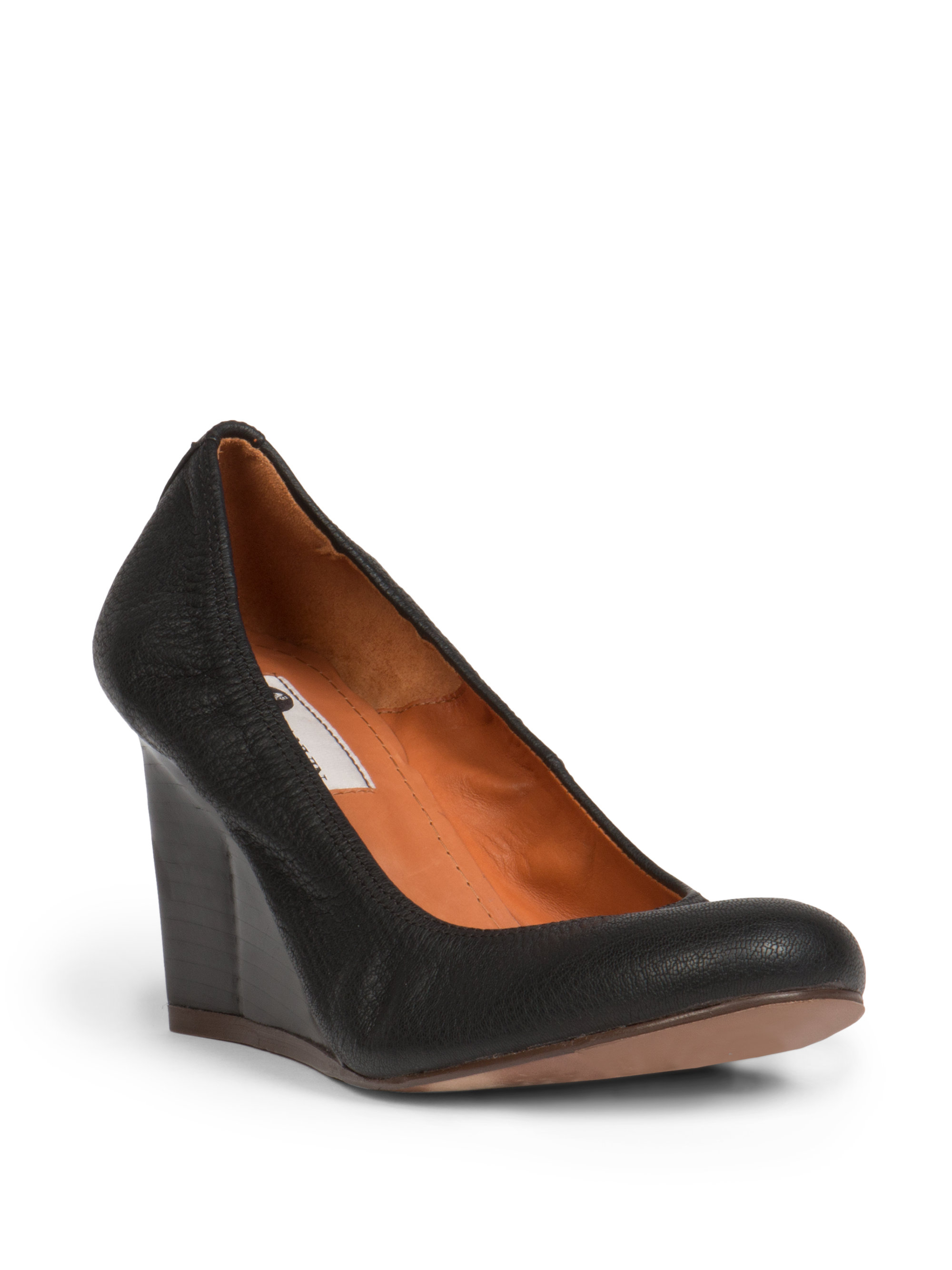 Lanvin Leather Wedge Pumps in Black | Lyst