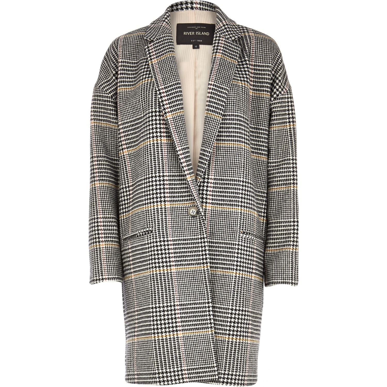 River island Black Check Oversized Coat in White (black) Lyst
