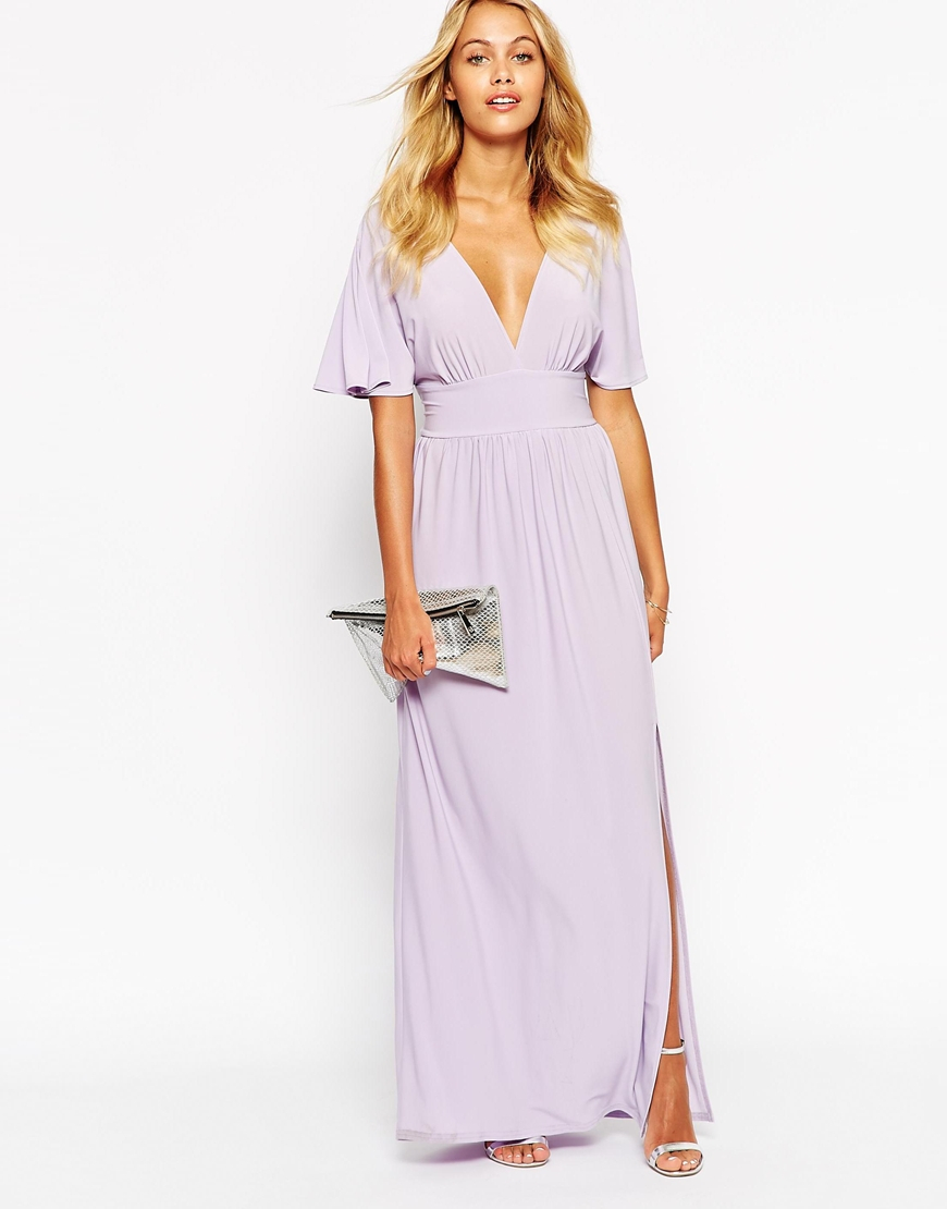 Lilac maxi dress with sleeves Clearance