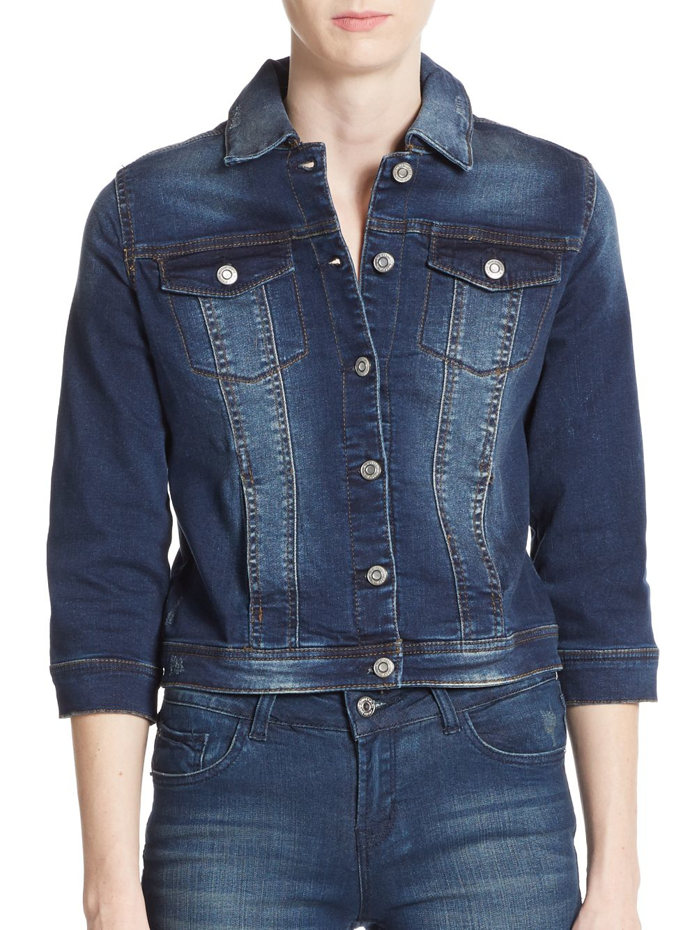 Kensie Threequarter Sleeve Denim Jacket in Blue Lyst