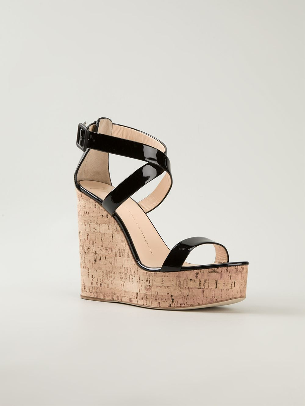 Black leather wedge strappy sandals from Giuseppe Zanotti Design ...