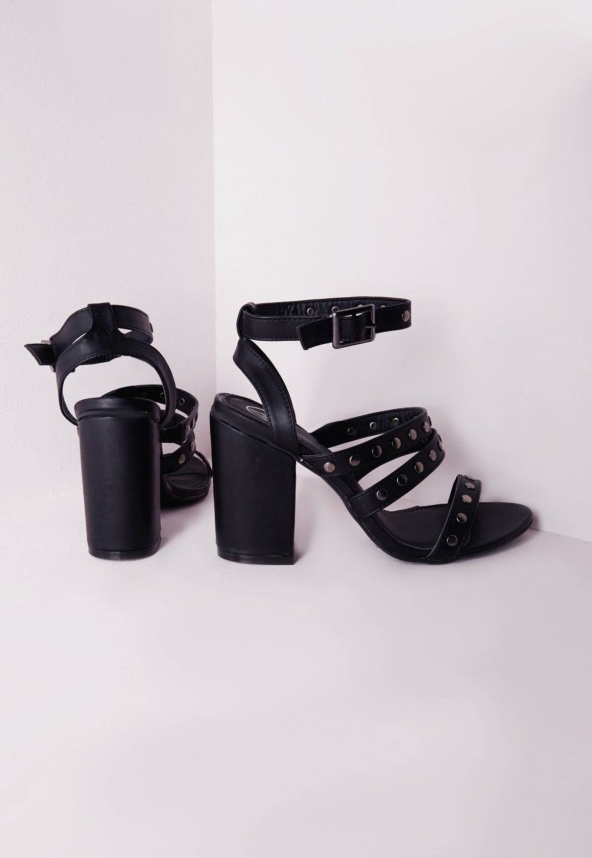 studded strappy block heels
