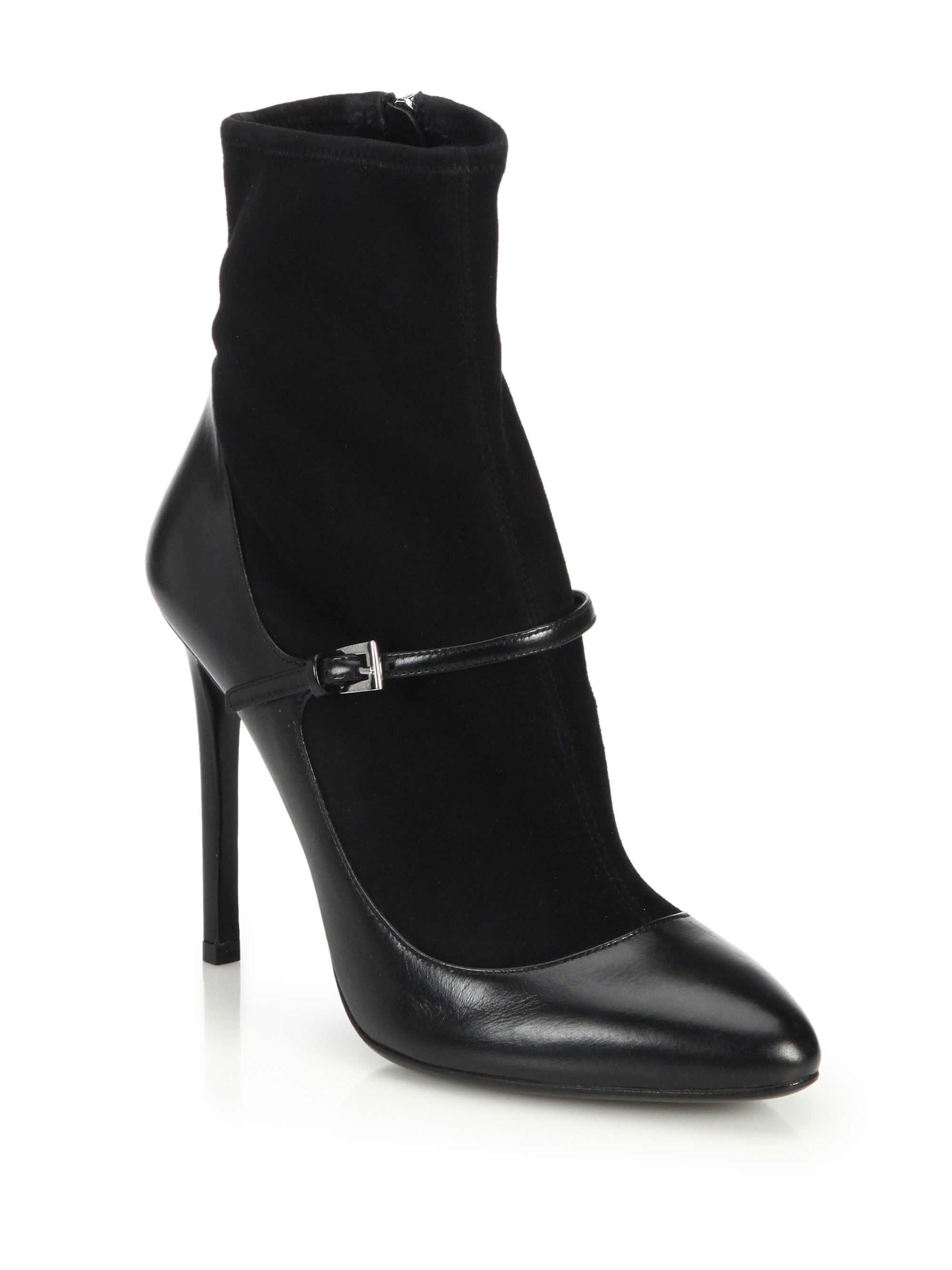 Lyst Prada Suede Sock & Leather Mary Jane Booties in Black