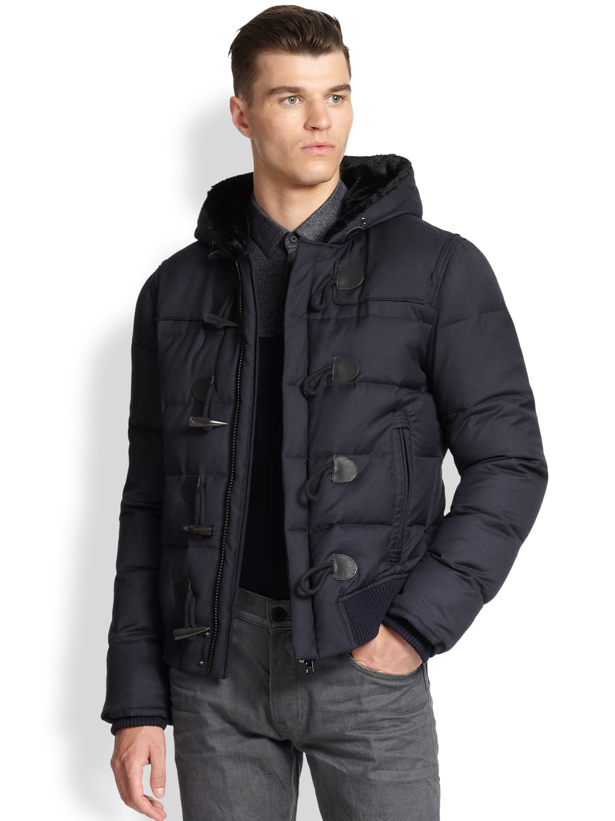 Emporio armani Hooded Toggle Puffer Jacket in Blue for Men | Lyst
