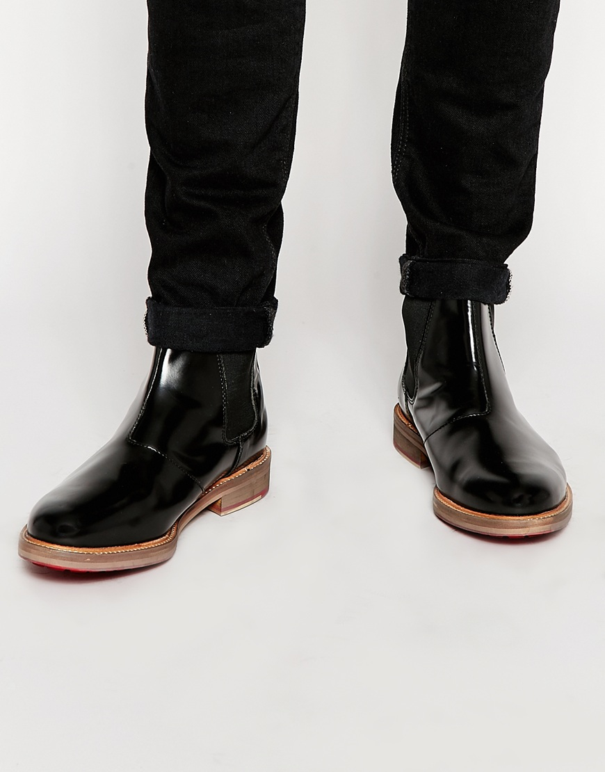 ASOS Chelsea Boots In Black Leather Red Cleated Sole for Men - Lyst