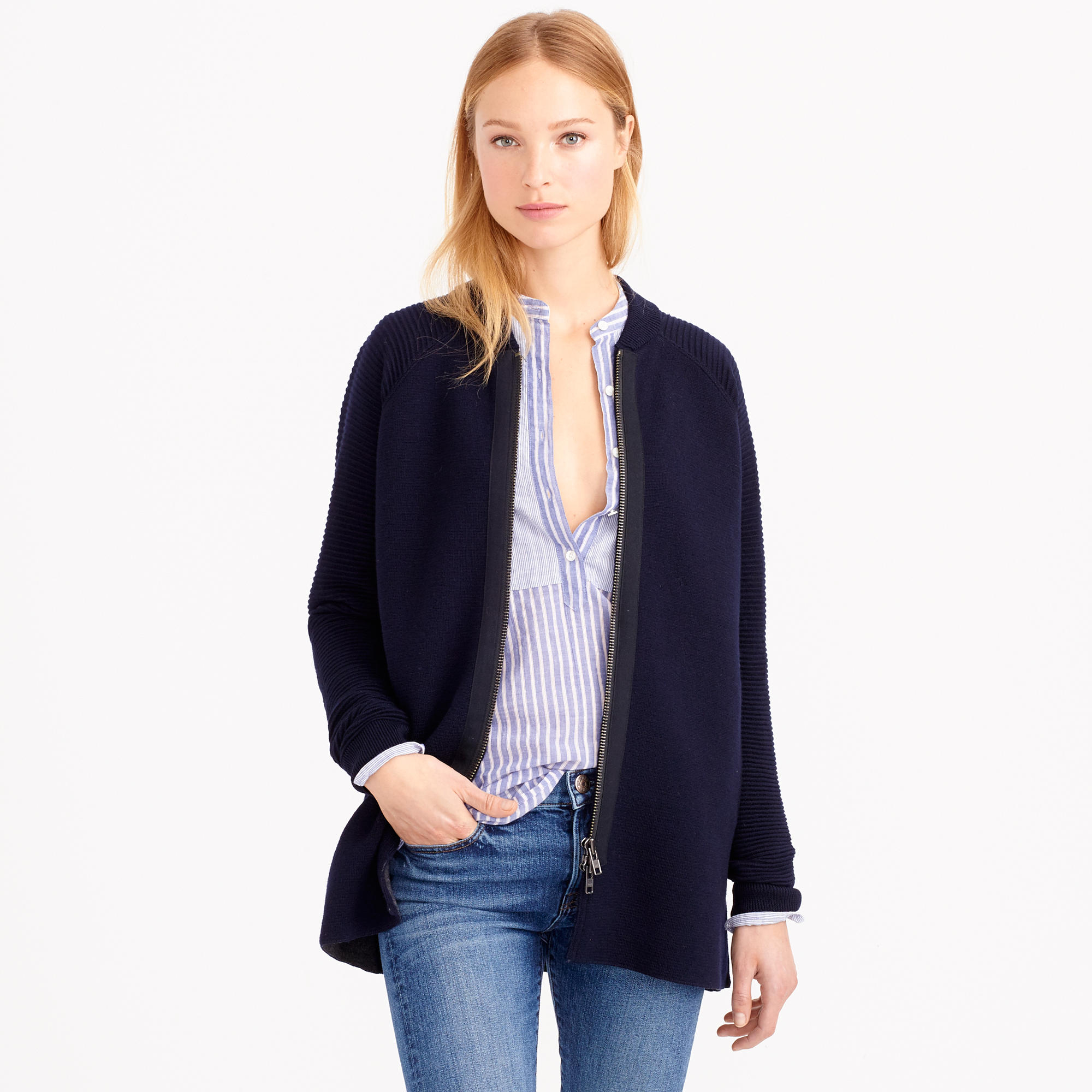 J.Crew Collection Ribbed Wool Sweaterjacket in Navy Grey (Blue) Lyst