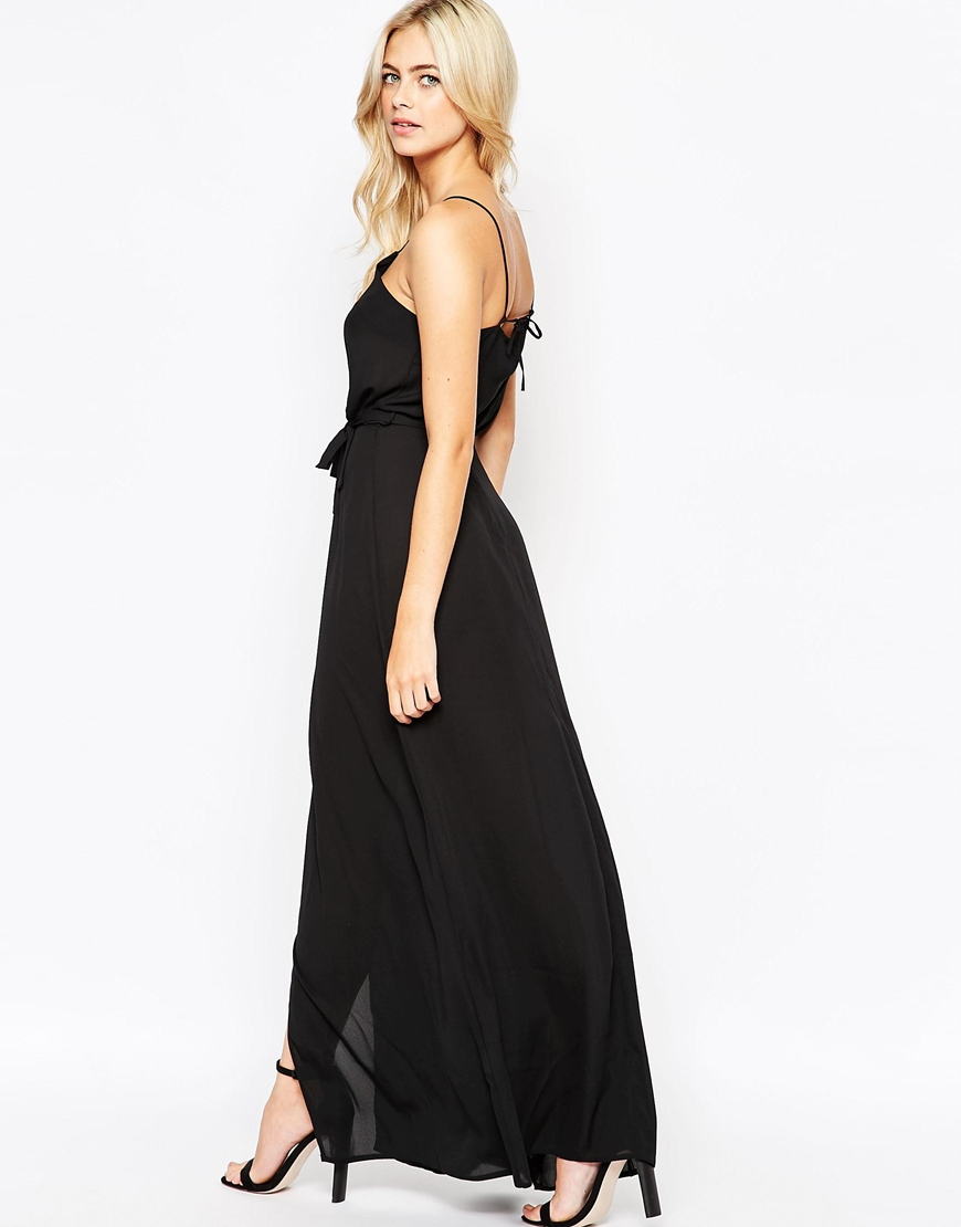 Love Plunge Wrap Front Maxi Dress With Tie in Black Lyst