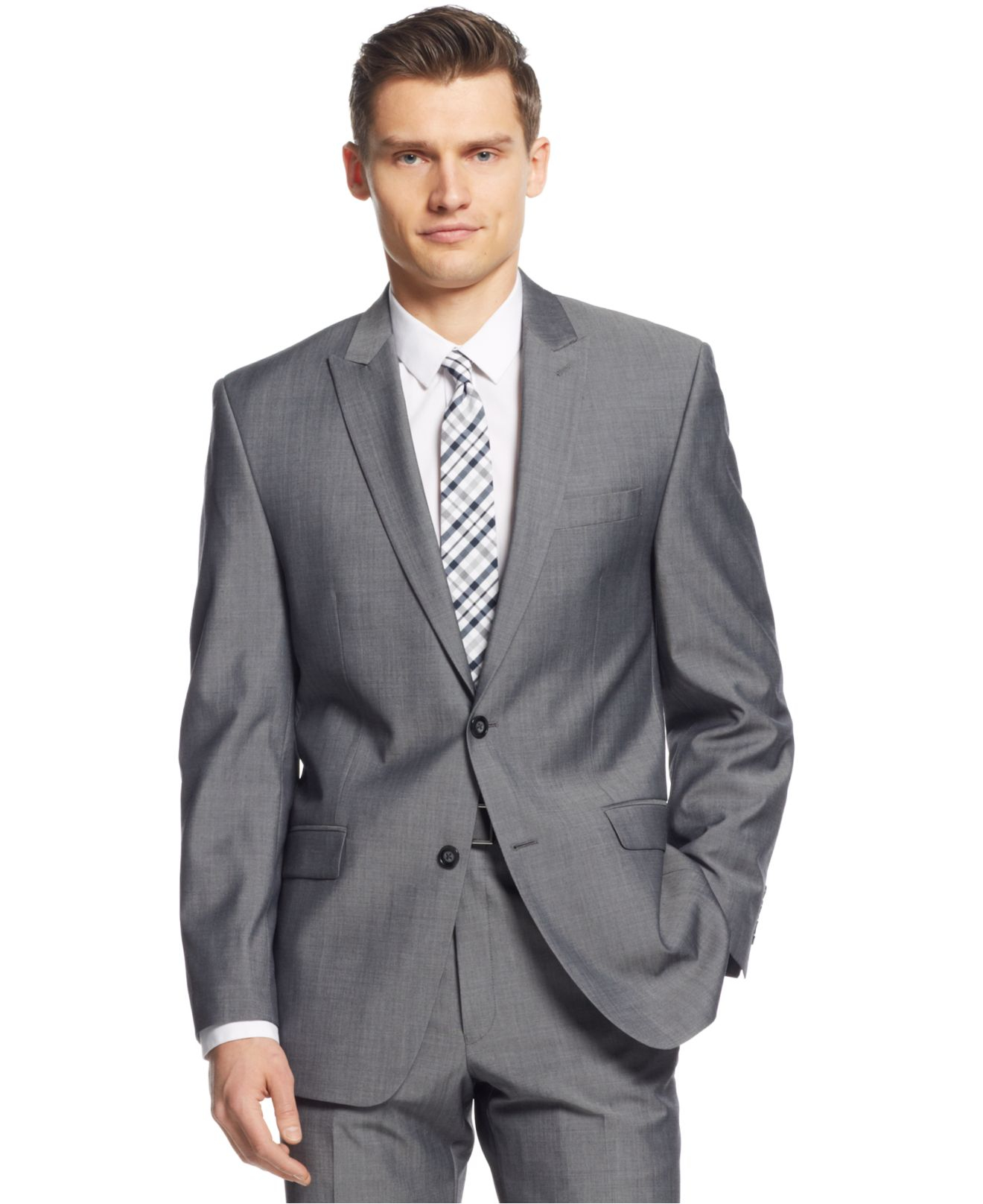 Calvin Klein Grey Sharkskin Slim-fit Suit in Gray for Men | Lyst