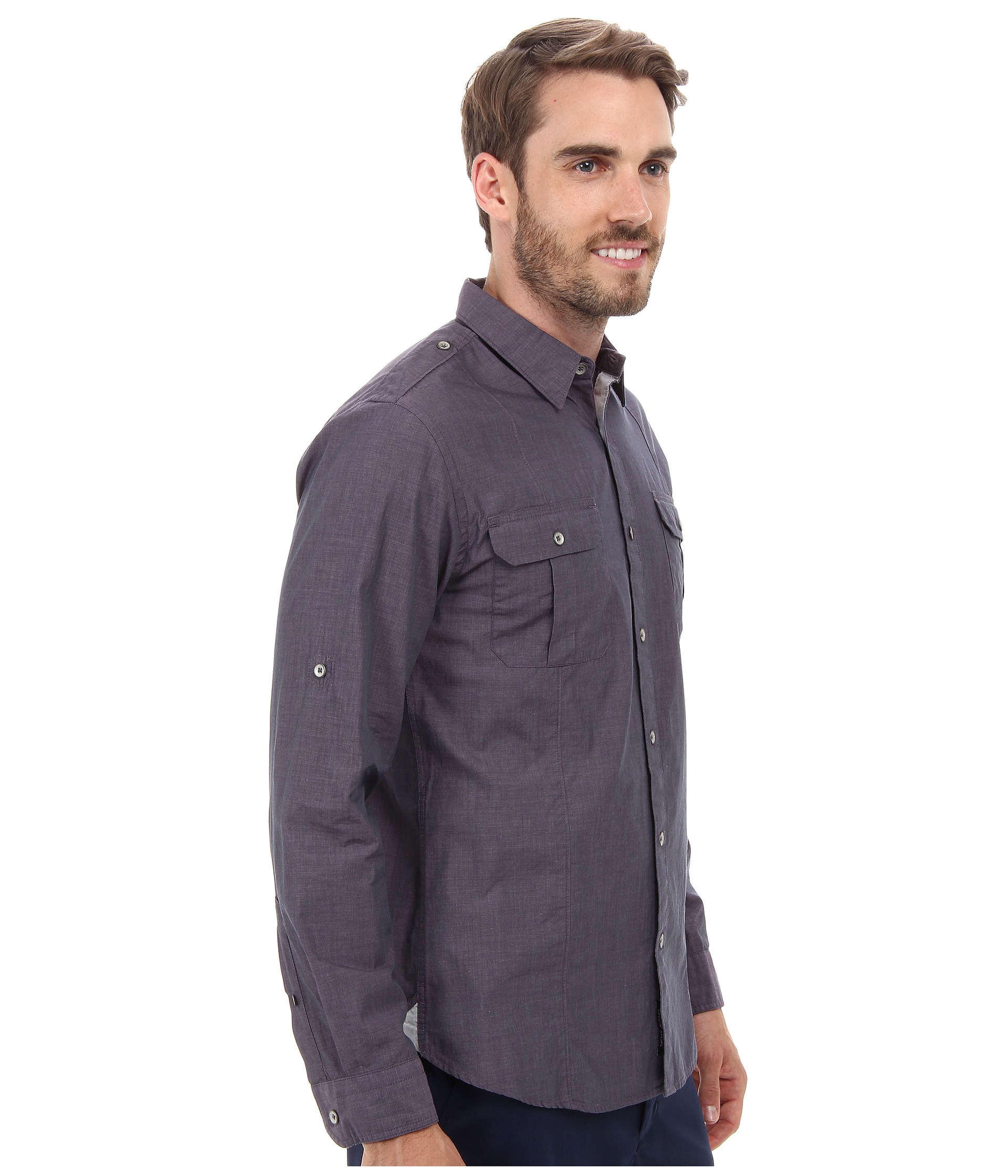 Dkny Long Sleeve Roll Tab End On End Military Shirt in Purple for Men ...