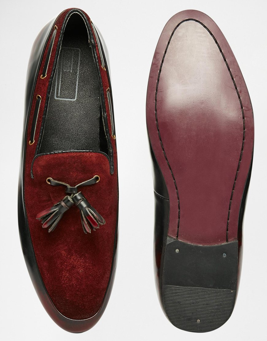 cabriolet Landsdækkende sortere ASOS Tassel Loafers In Burgundy Suede And Leather Mix in Red for Men | Lyst