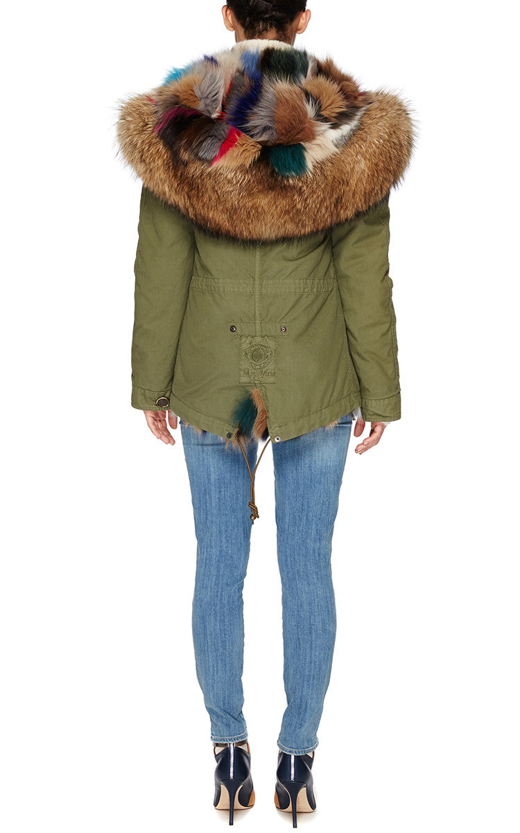 multicolor fur parka