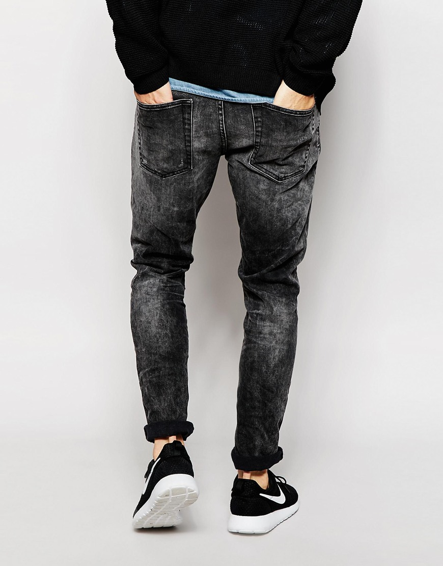 Only & Sons Denim Acid Wash Black Jeans In Slim Fit in Gray for Men - Lyst