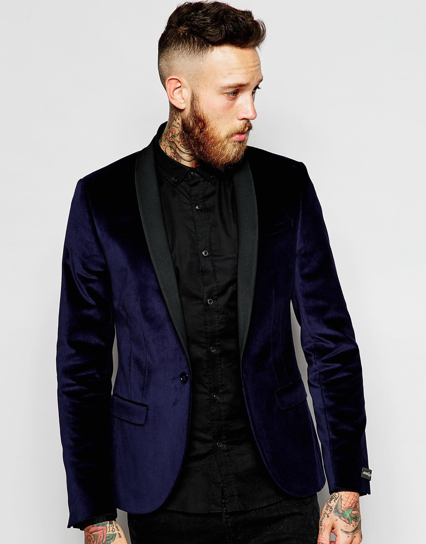 Noose And Monkey Velvet Blazer In Super Skinny Fit in Blue for Men | Lyst