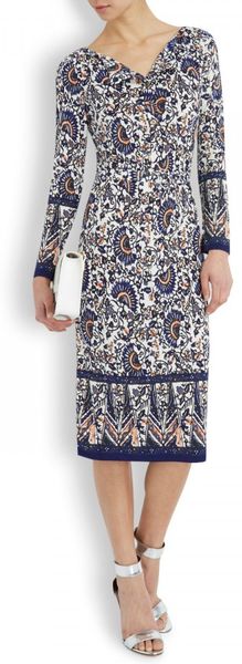 Tory Burch Chrissy Printed Jersey Dress in Multicolor (navy) | Lyst