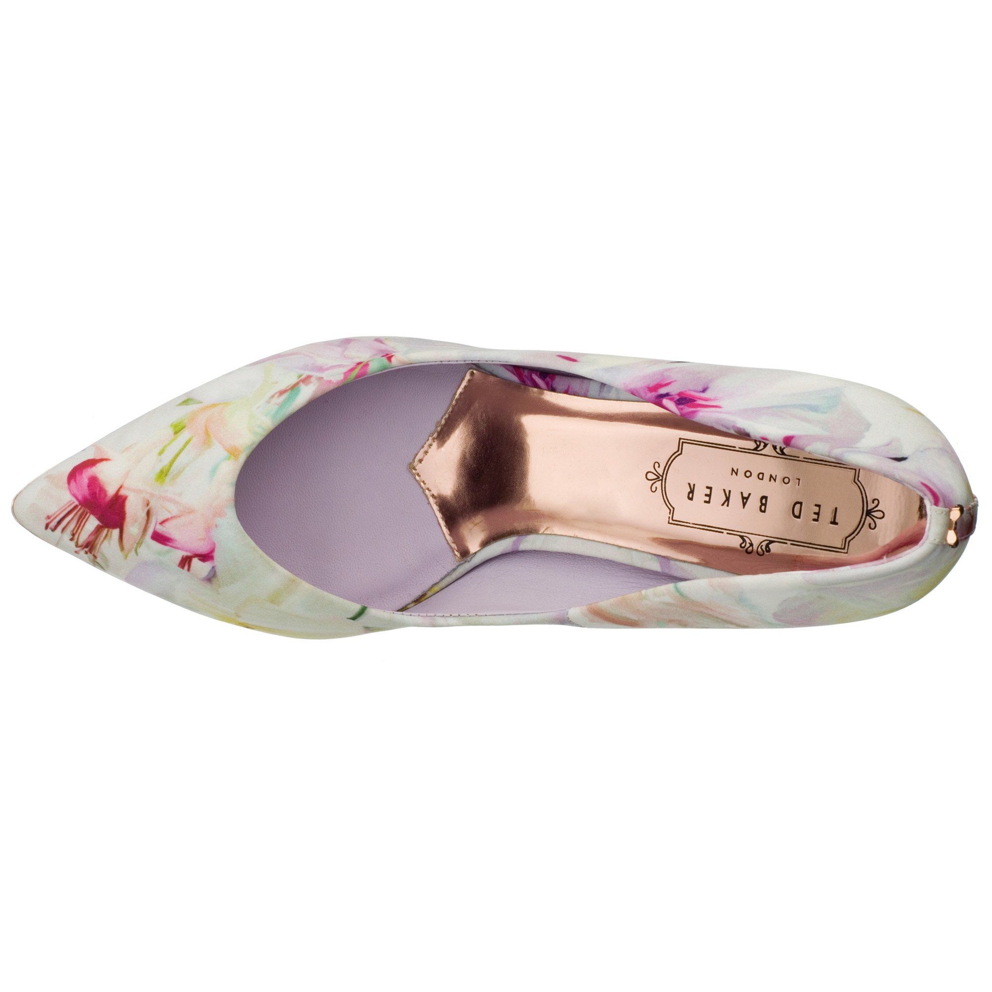 Ted Baker Denim Charmesa Floral Print Pointed Court Shoes In Pink
