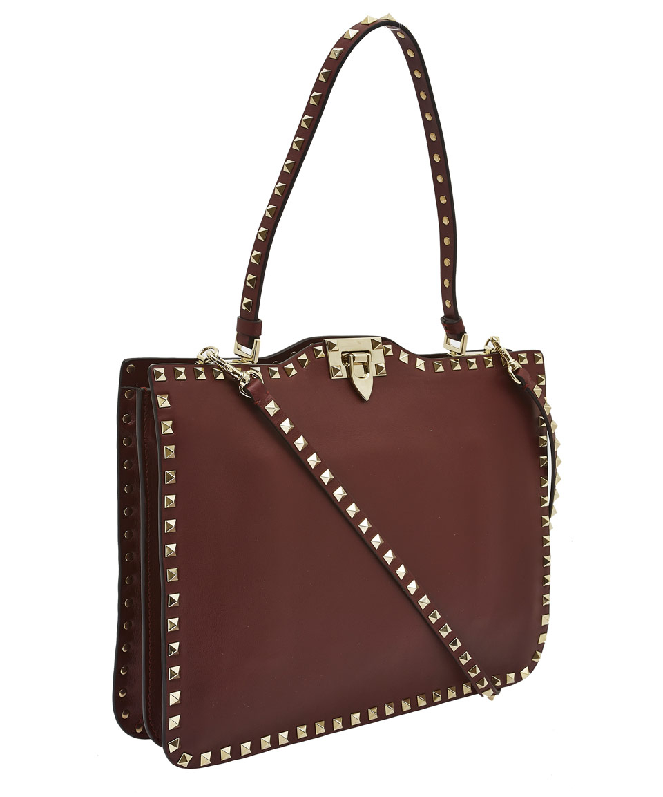 Lyst - Valentino Burgundy Rockstud Top Handle Shoulder Bag in Brown