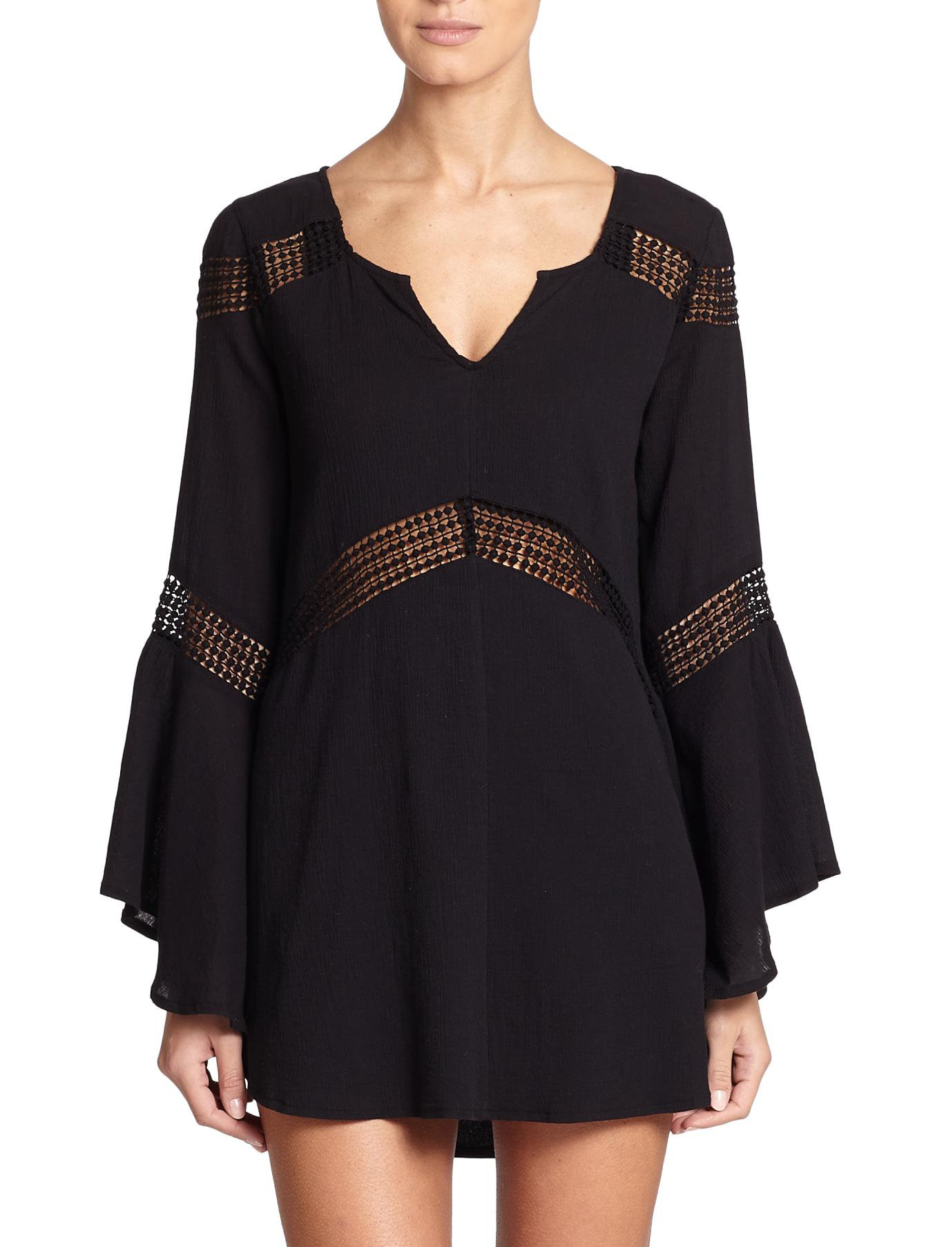 Lyst L*Space Cotton Gauze & Crocheted Lace Coverup in Black