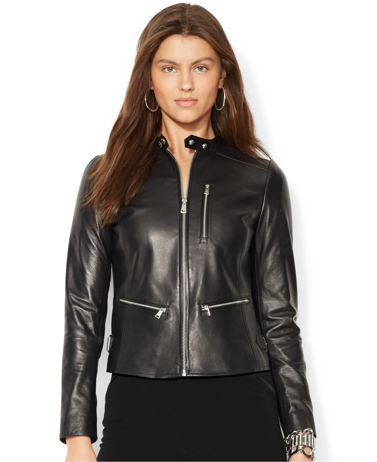 Lauren by ralph lauren Petite Leather Moto Jacket in Black