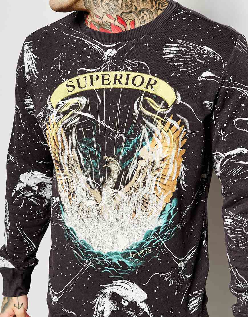 DIESEL Cotton Crew Sweatshirt S-upri All Over Superior Phoenix Print in  Black for Men - Lyst