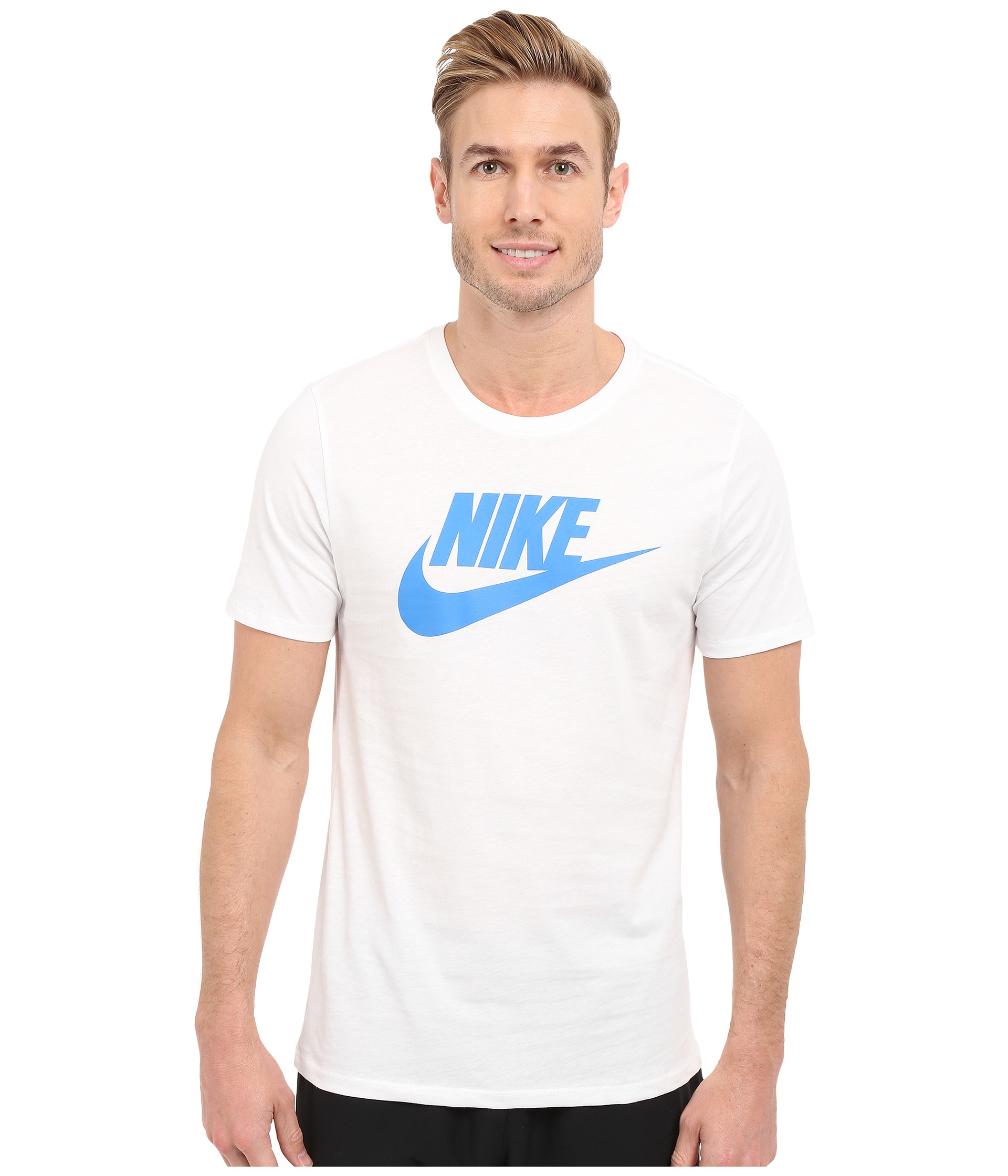 white and light blue nike shirt
