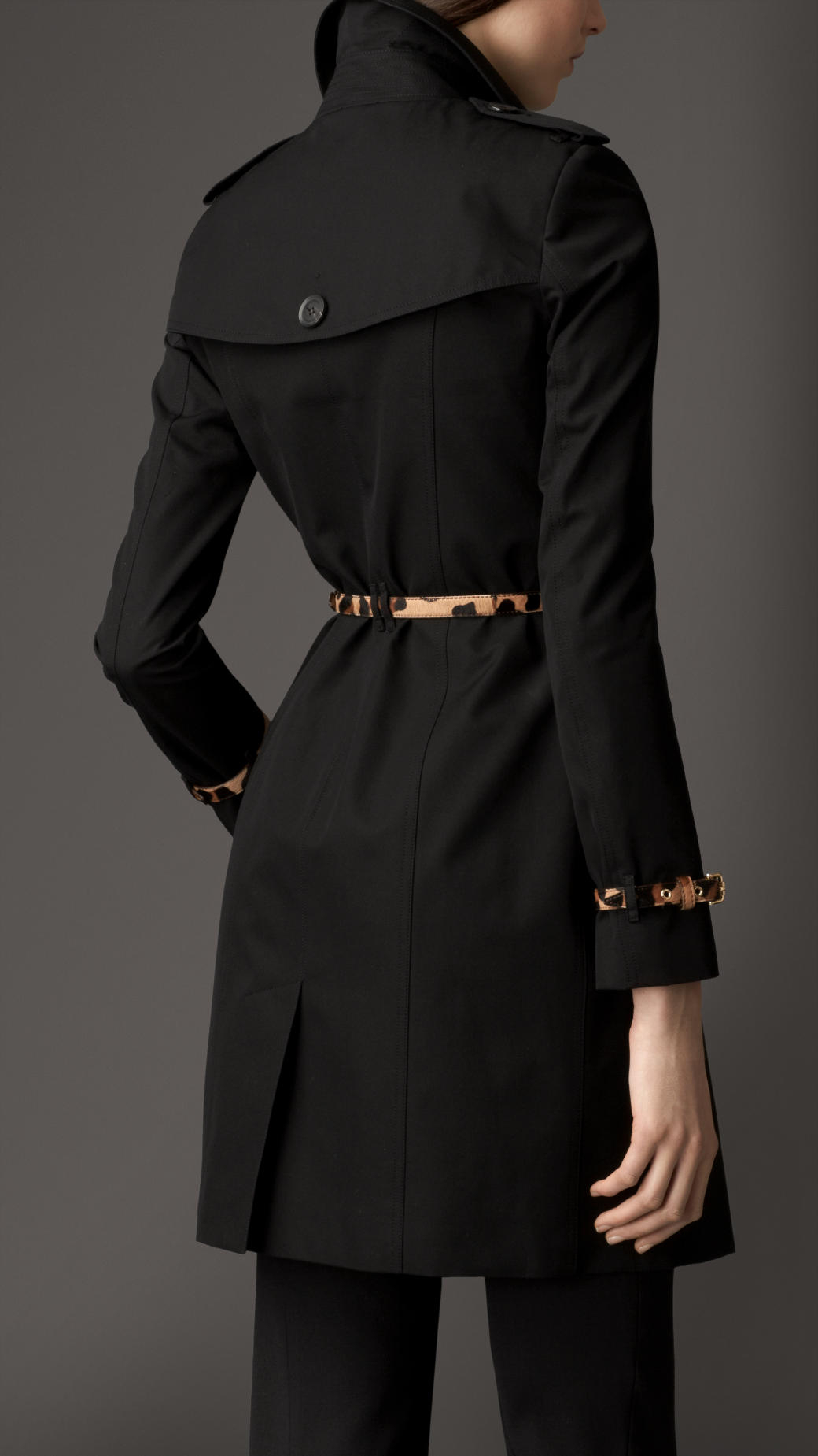 Lyst - Burberry Mid-Length Trench Coat With Animal Print Trim in Black