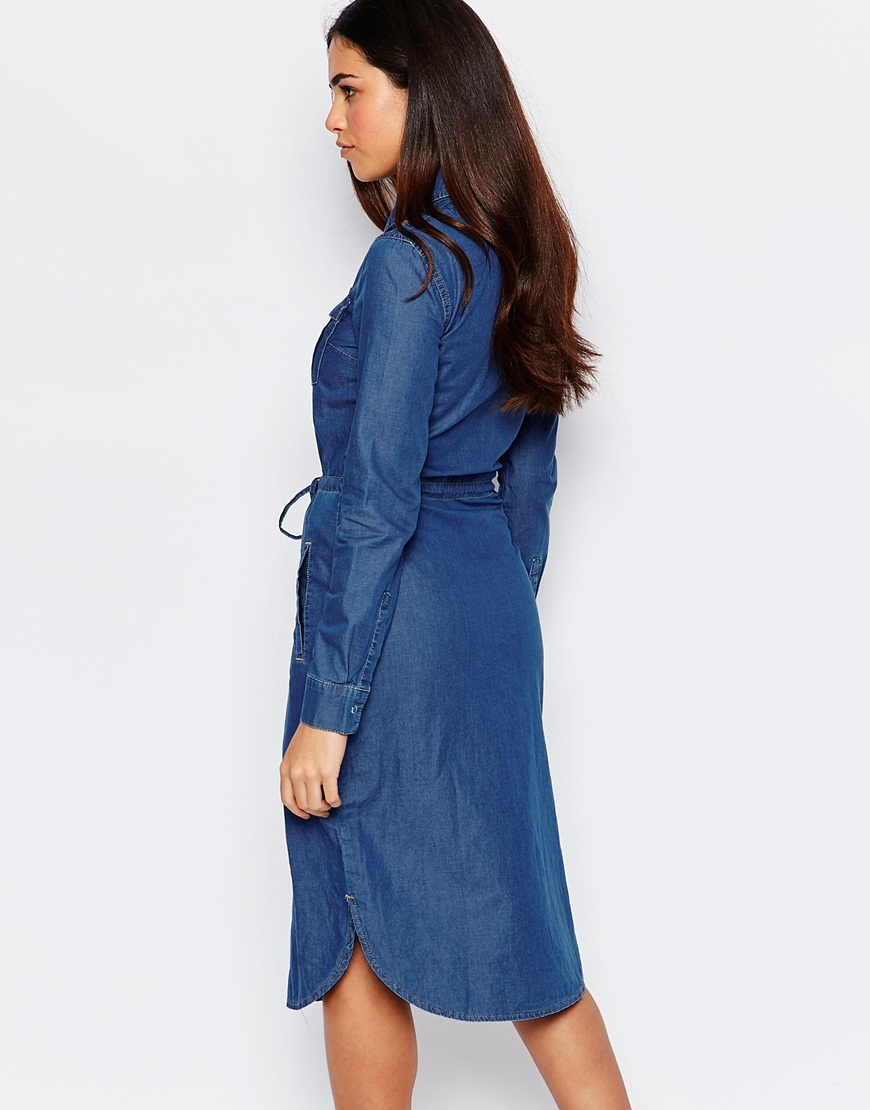 warehouse belted denim shirt dress
