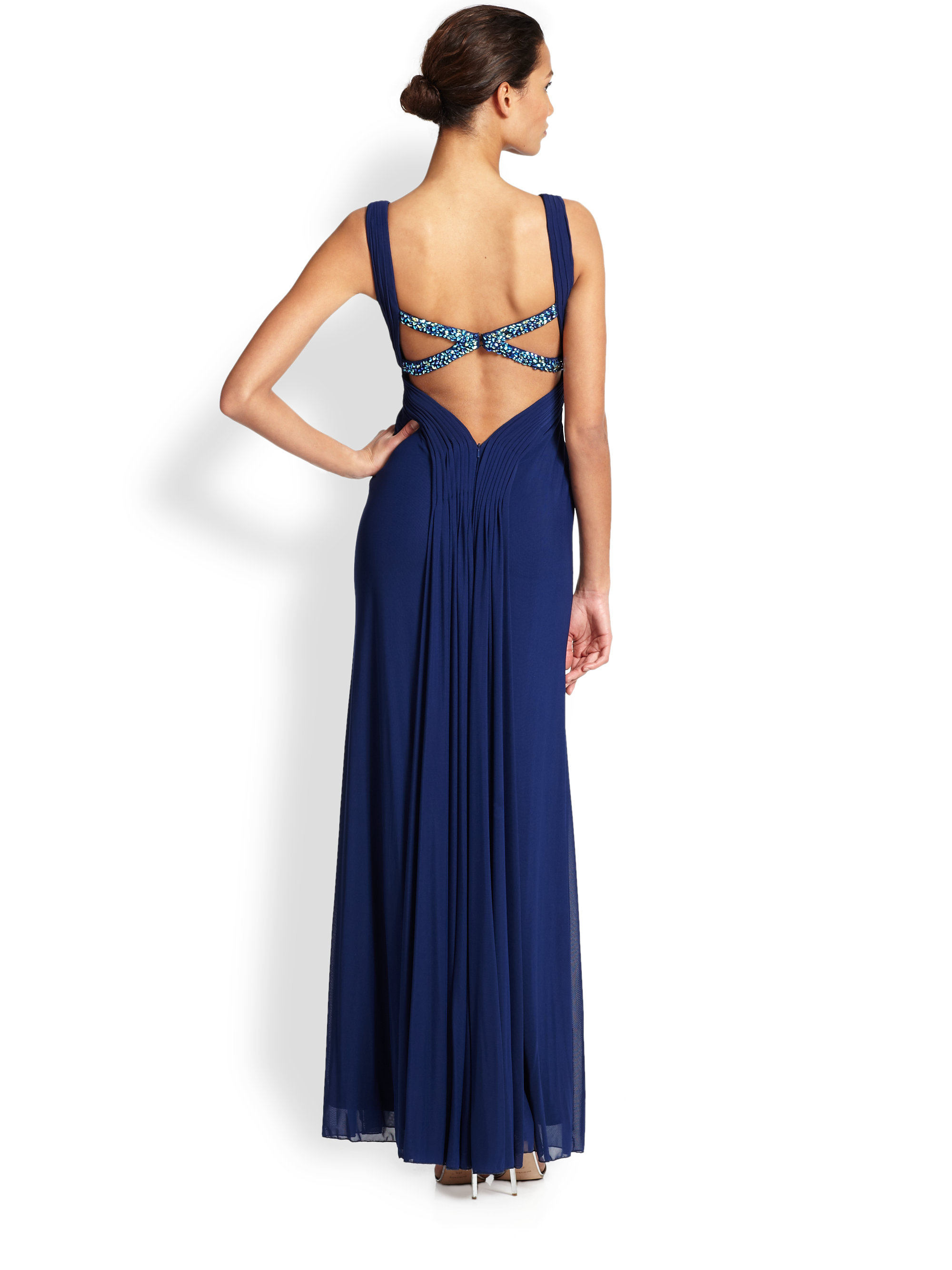 La Femme Draped Mesh Dress in Navy (Blue) Lyst