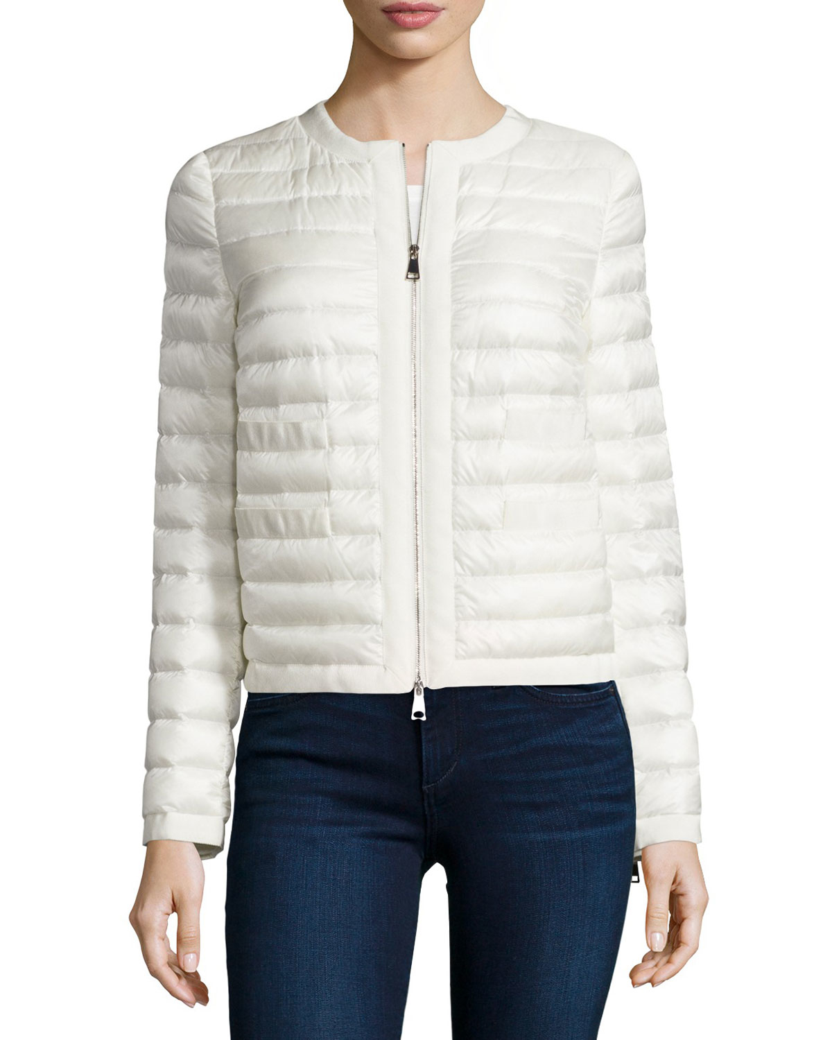 Lyst - Moncler Collarless Quilted Jacket in Natural