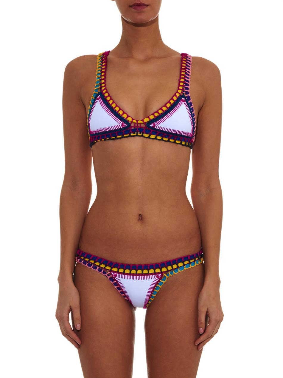 white bikini with colorful trim