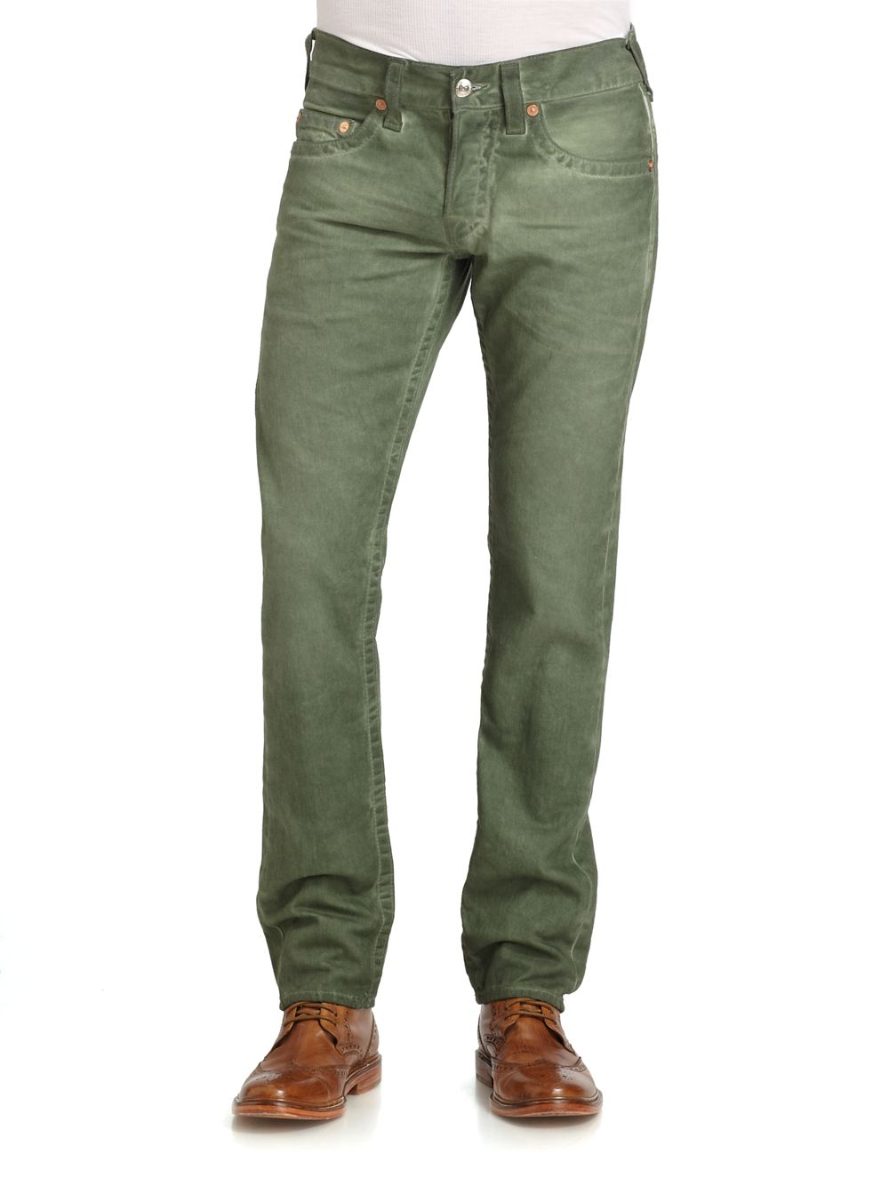 True Religion Coldpressed Cotton Denim Jeans in Green for Men - Lyst