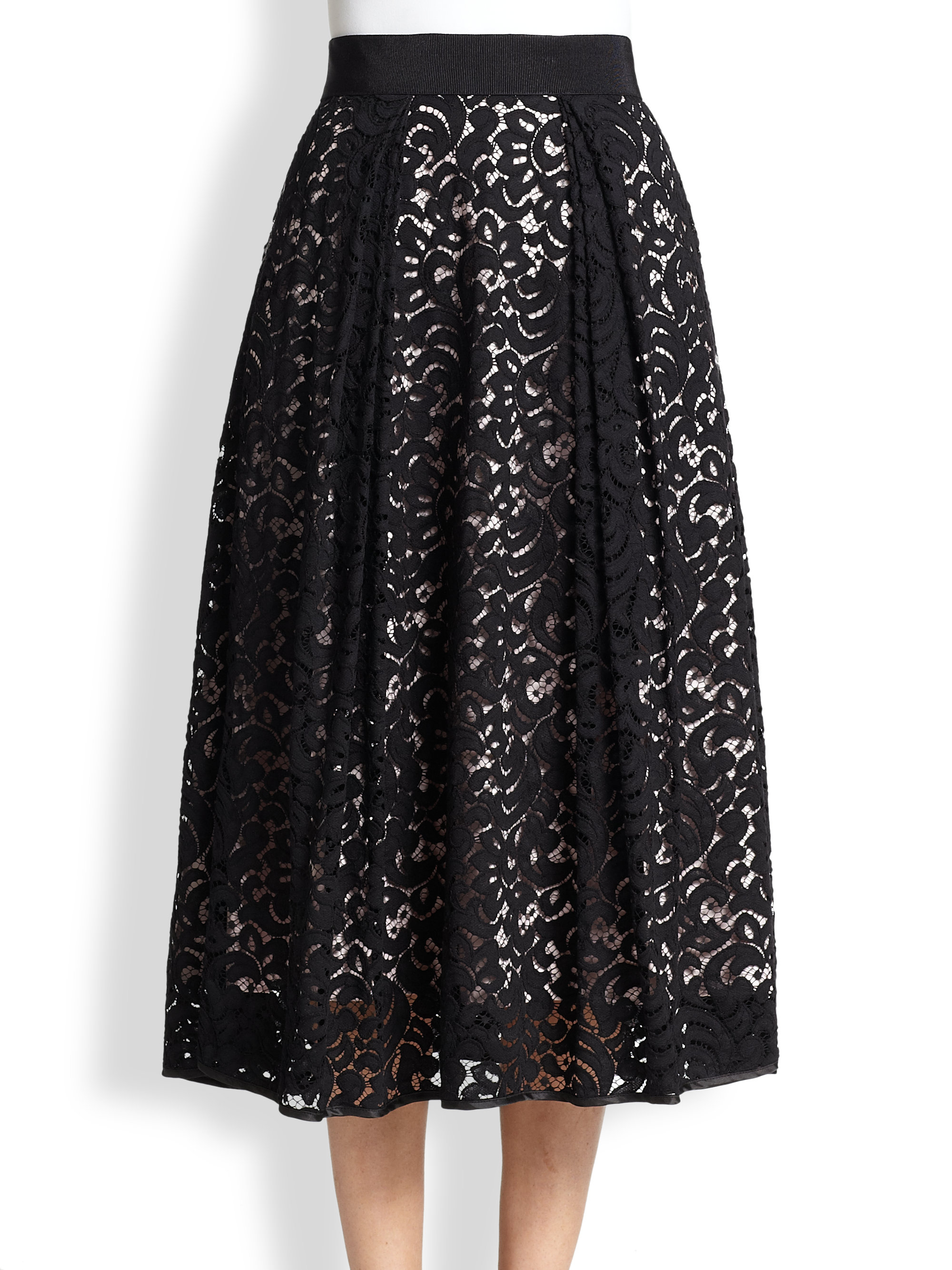 Milly Lace Midi Skirt in Black (BLACK/BLUS) | Lyst