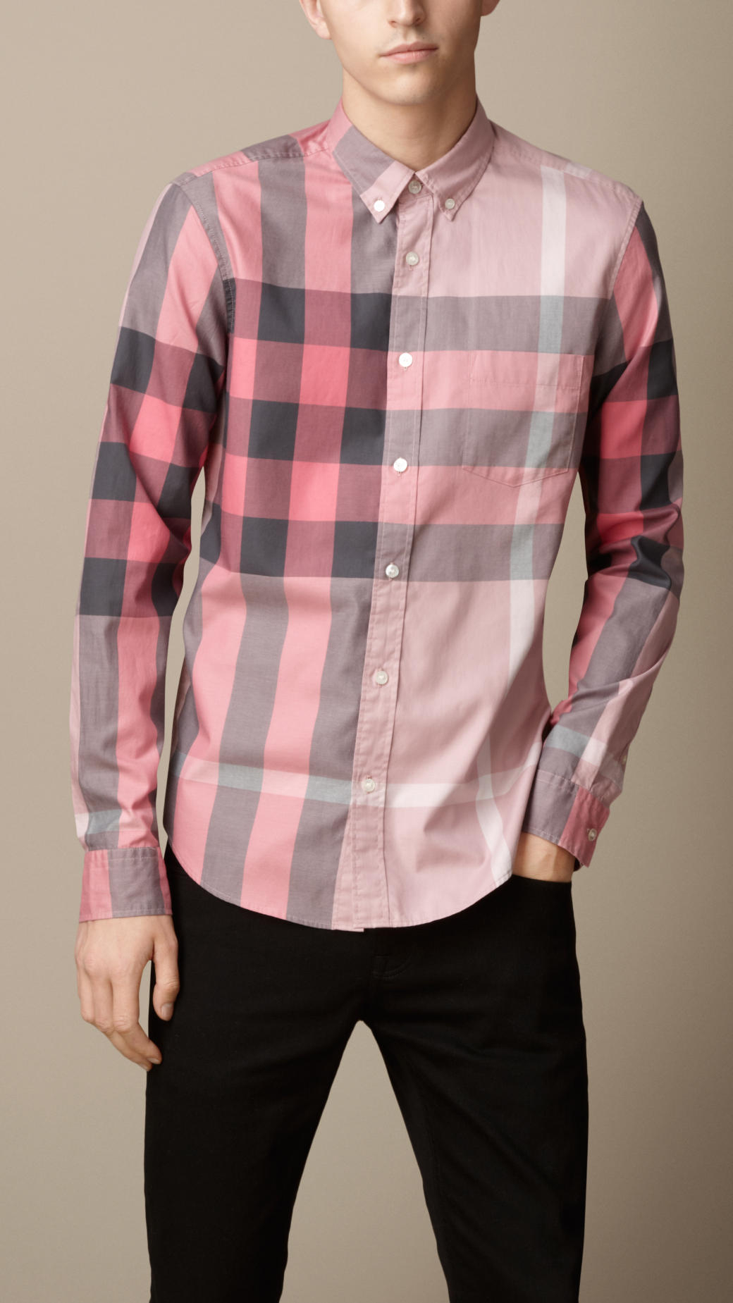 Lyst - Burberry Giant Exploded Check Cotton Shirt in Pink for Men