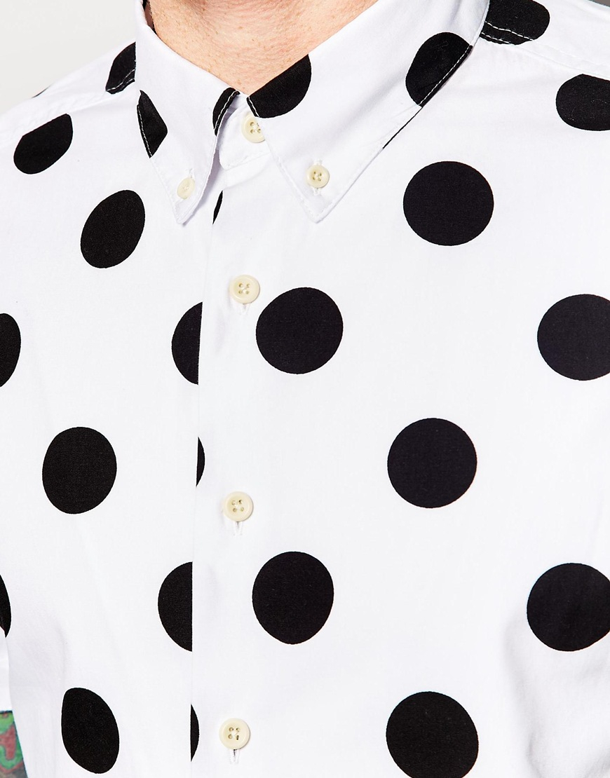 ASOS Shirt In Short Sleeve With Large Scale Polka Dot in White for Men |  Lyst