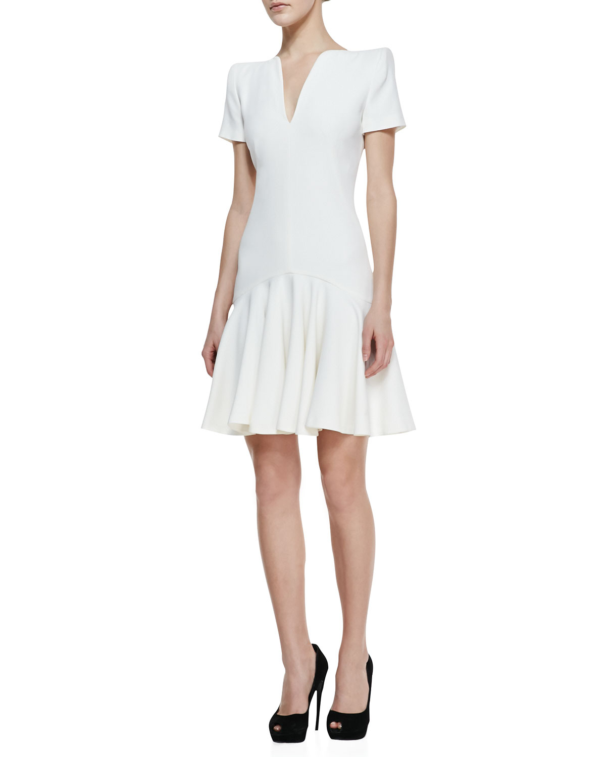 Lyst - Alexander mcqueen Splitvneck Dress with Short Sleeves in White