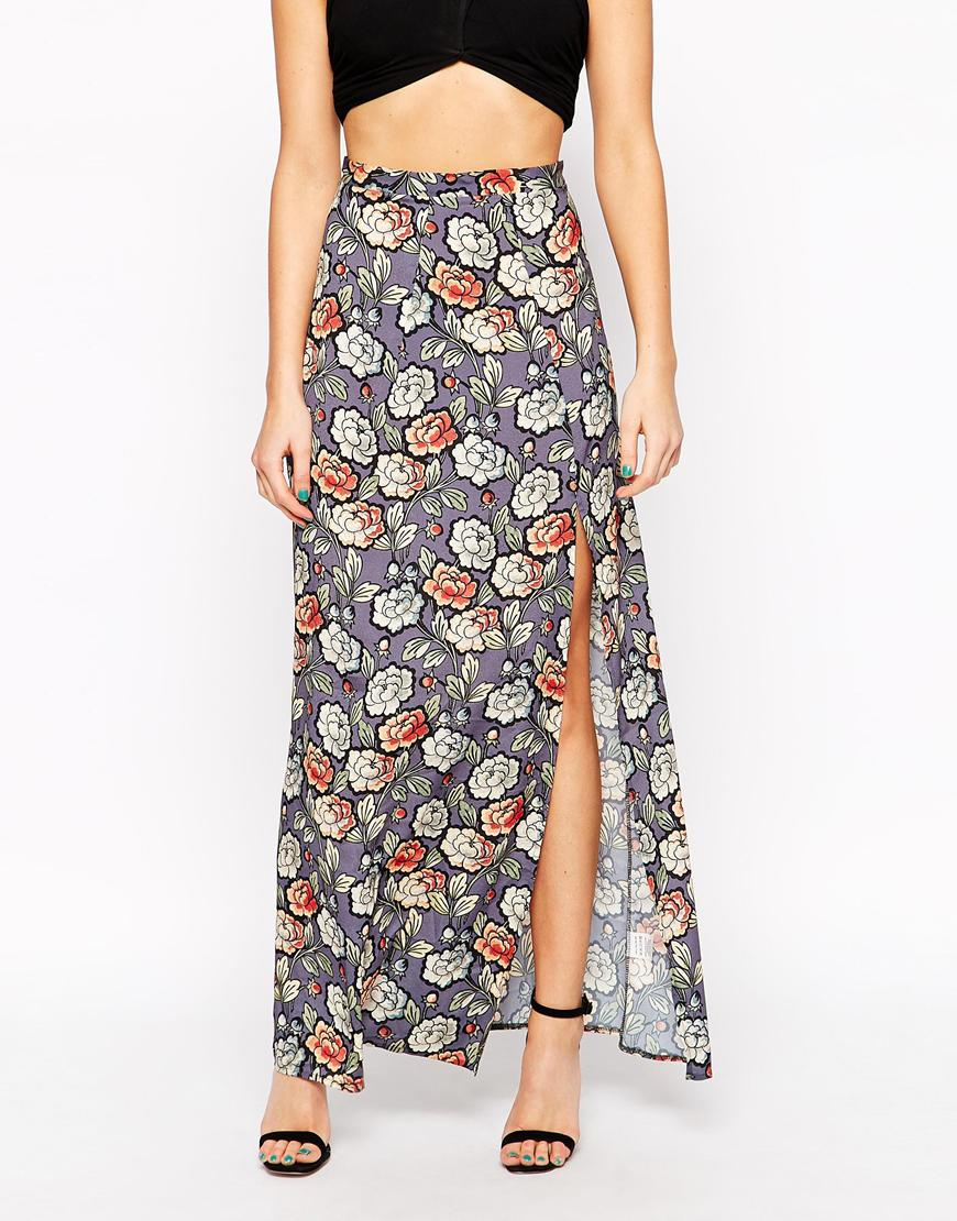 Love Floral Maxi Skirt With Thigh Split | Lyst
