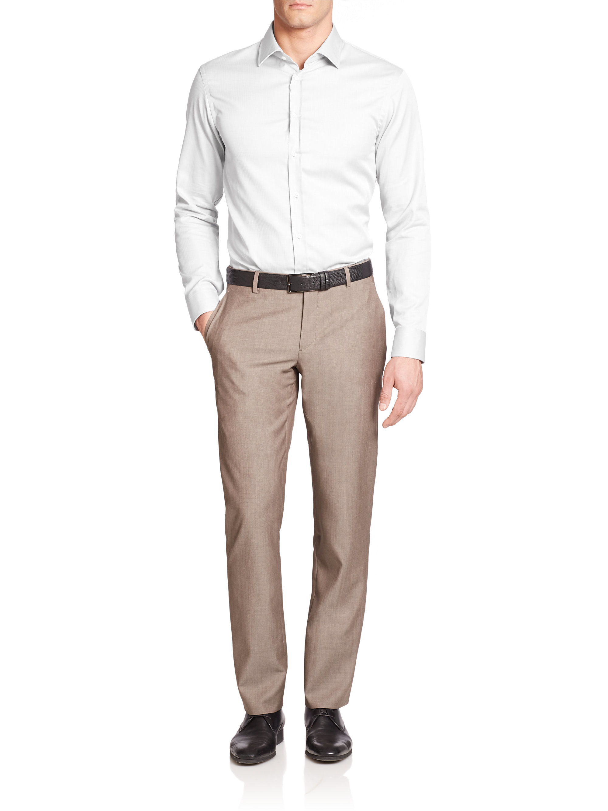 Lyst - Giorgio Armani Textured Wool Dress Pants in Brown for Men