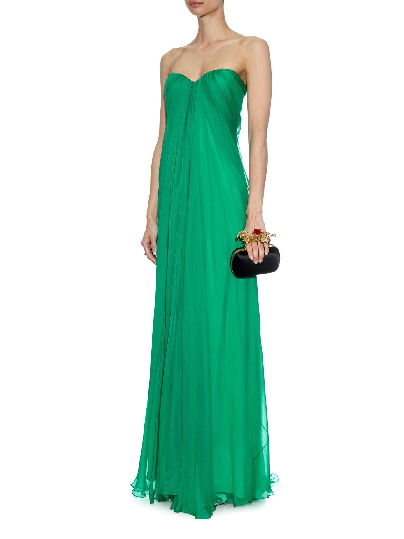 Alexander McQueen Silk-Chiffon Strapless Gown in Green | Lyst