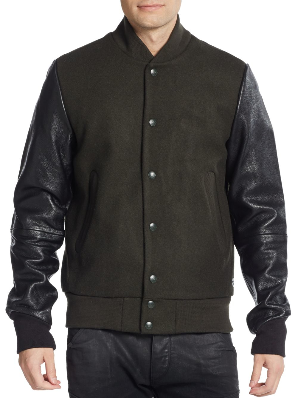G-Star RAW Wool-blend & Leather Varsity Jacket in Green for Men | Lyst