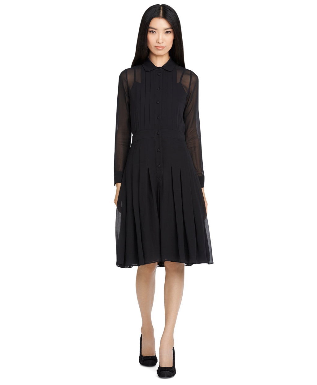 Brooks brothers Silk Pleated Dress in Black Lyst