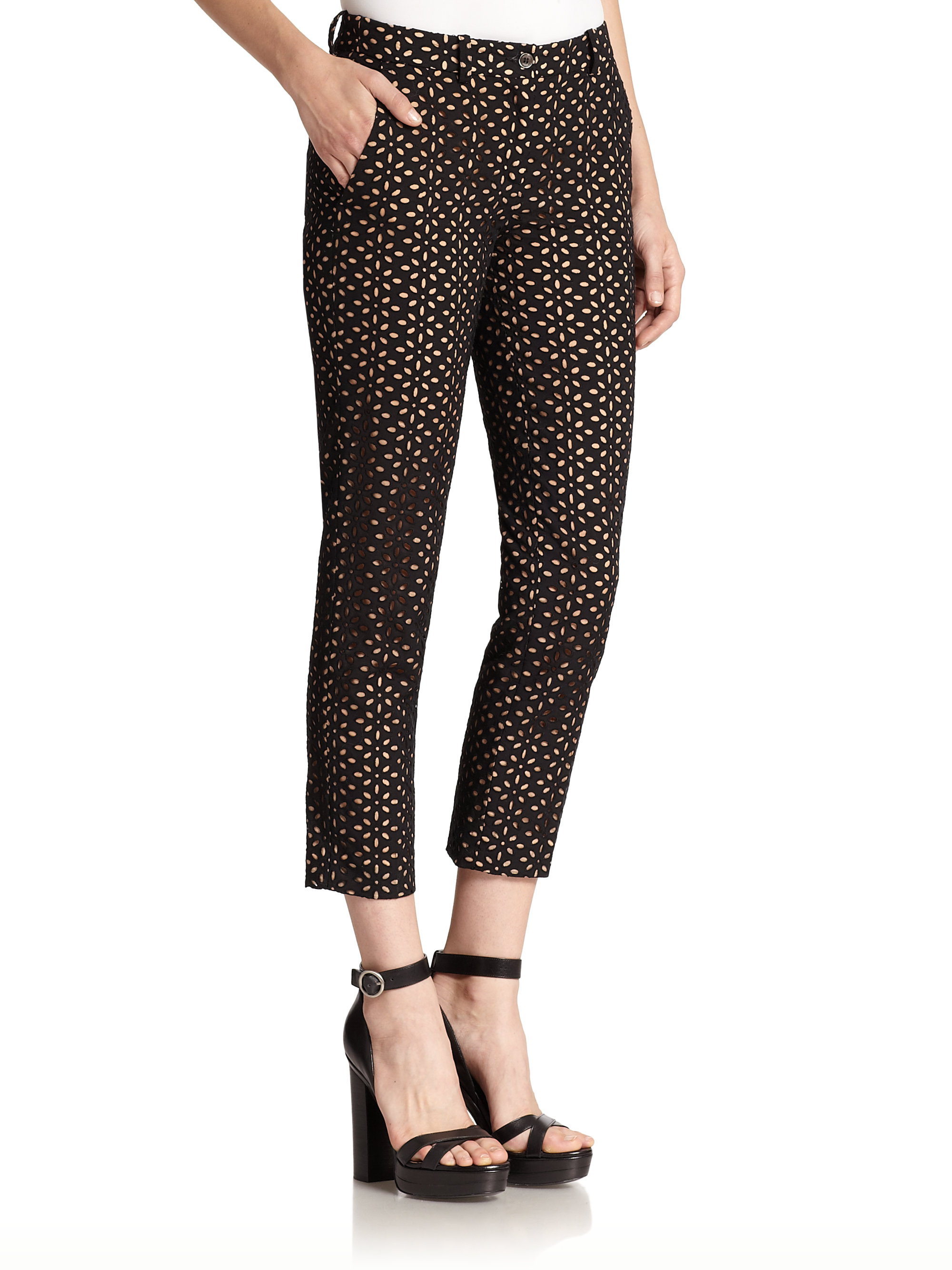 Lyst - Michael Kors Cropped Eyelet Pants in Black