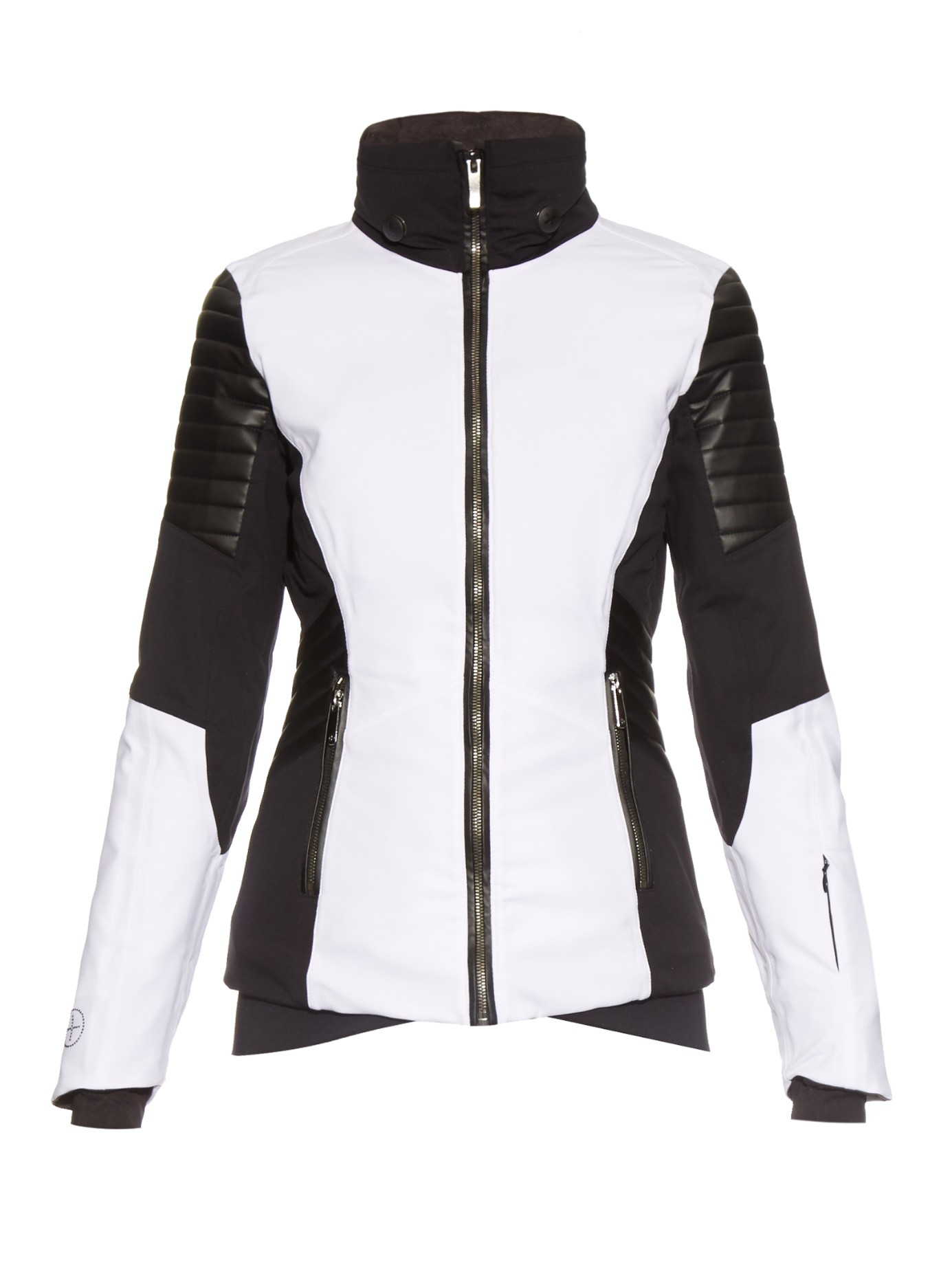 black and white ski coat