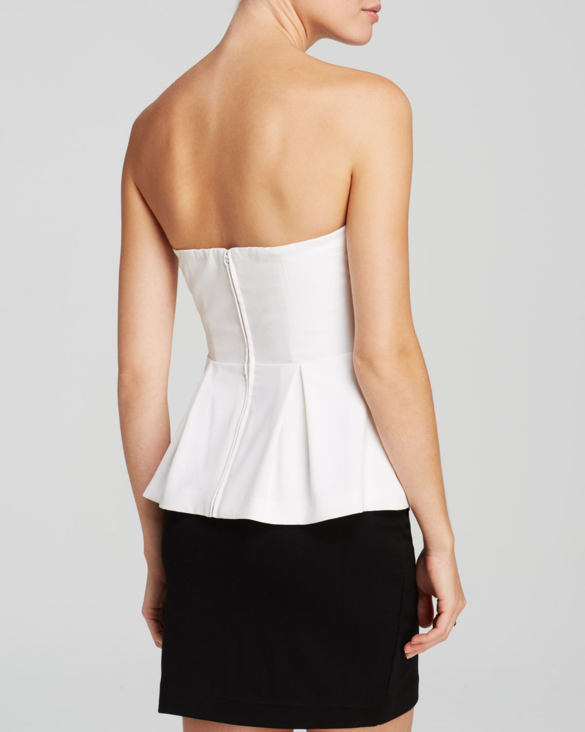 white strapless peplum top