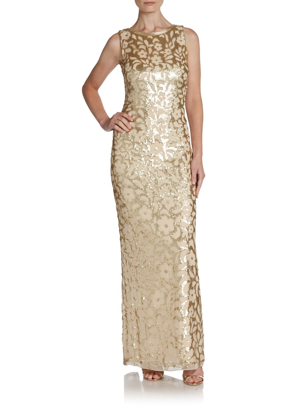 Aidan Mattox Sequin Column Gown in Champagne (Metallic) - Lyst