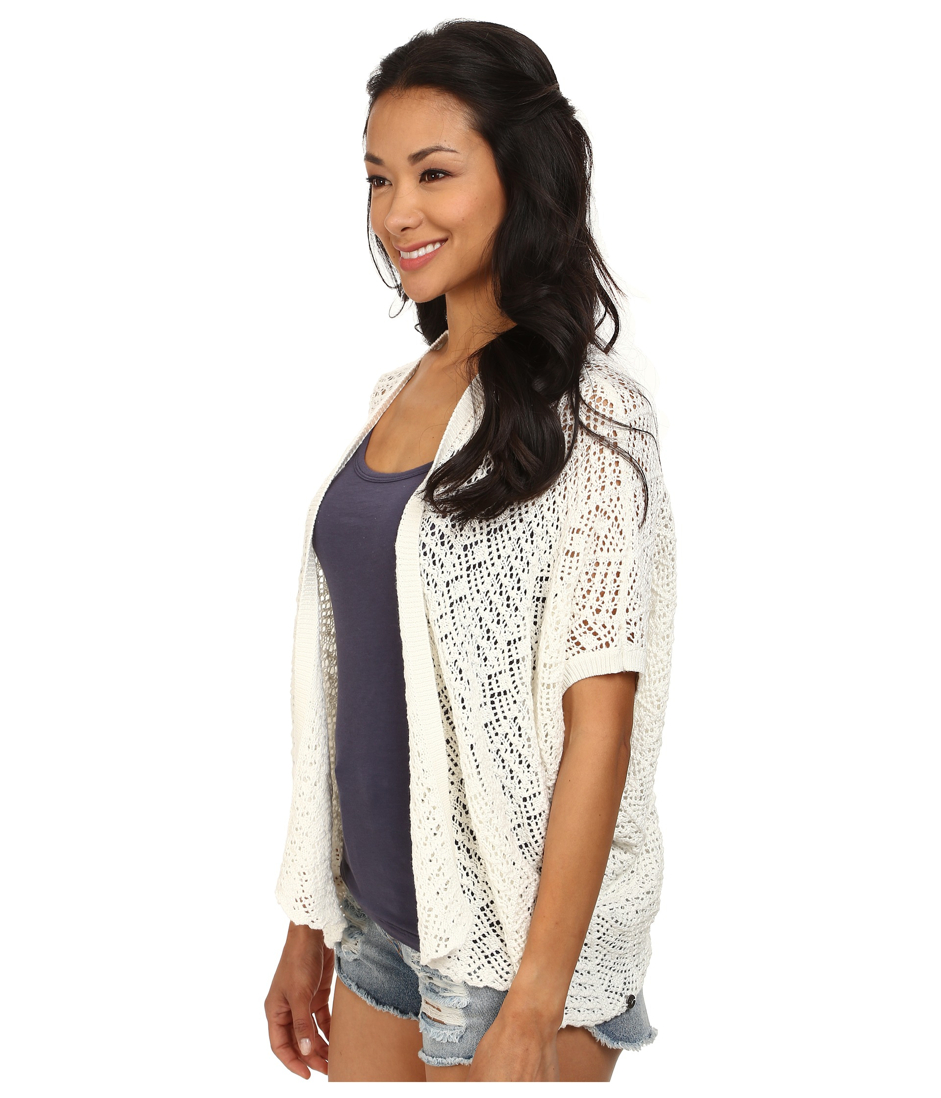 Roxy Same Old Feeling Short Sleeve Open Cardigan in White | Lyst